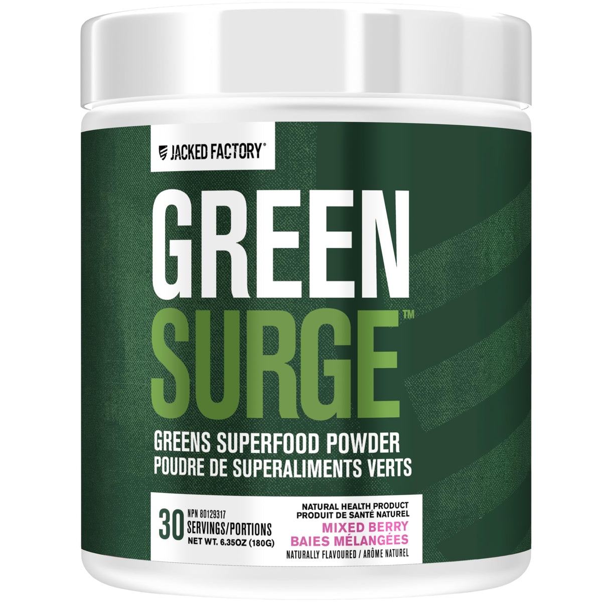 Jacked Factory Greensurge Green Superfood Powder - Greens Drink w/Spirulina, Wheat & Barley Grass, Organic Greens - Green Tea Extract, Probiotics & Digestive Enzymes - 30 Servings, Mixed Berry