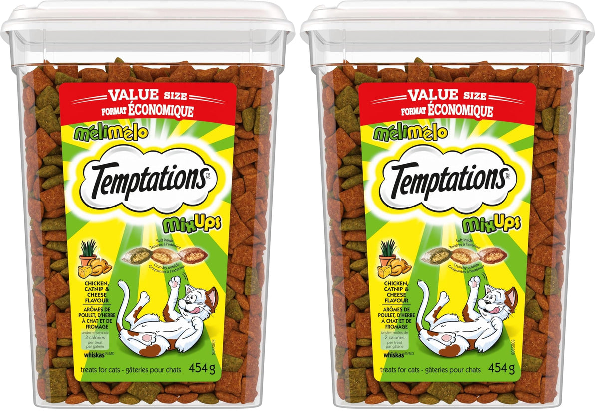 TEMPTATIONS Mix-Ups Cat Treats, Catnip (Chicken, Catnip & Cheddar Flavour), 454g Tub (Pack of 2)