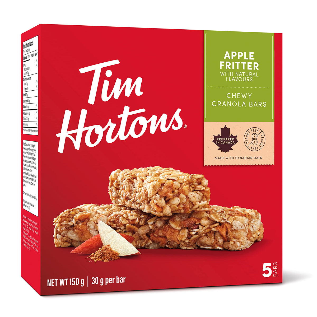 Tim Hortons Apple Fritter Granola Bars, Peanut Free, 5 Count, Imported from Canada)