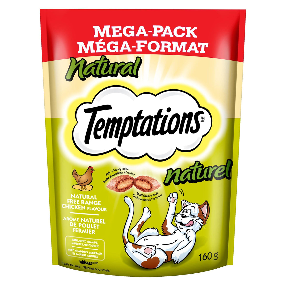 TEMPTATIONS Cat Treats, All Natural Free Range Chicken Flavour, 160g Pouch (10 Pack)