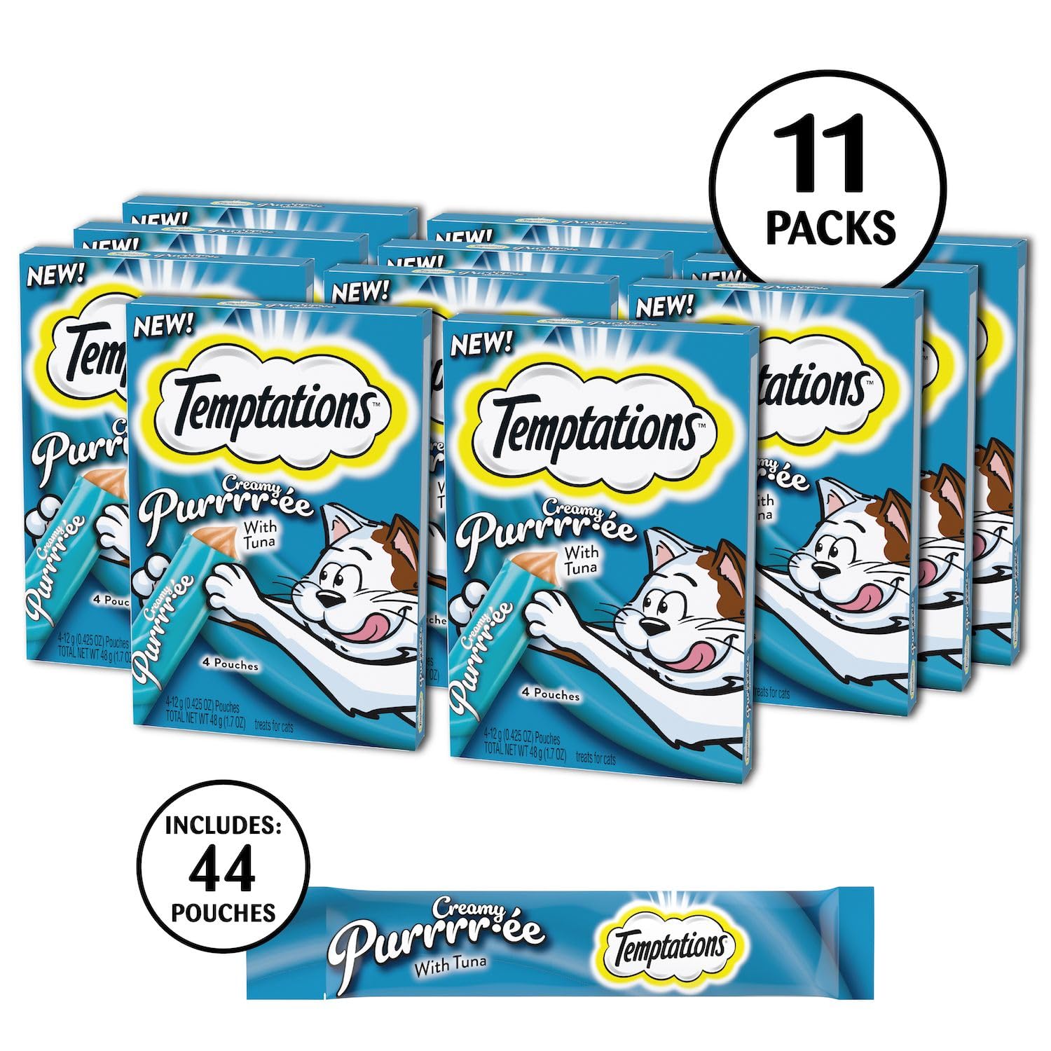 TEMPTATIONS Cat Treats, Adult Creamy Puree Lickables, Tuna, 12g Pouches (44 Pack)