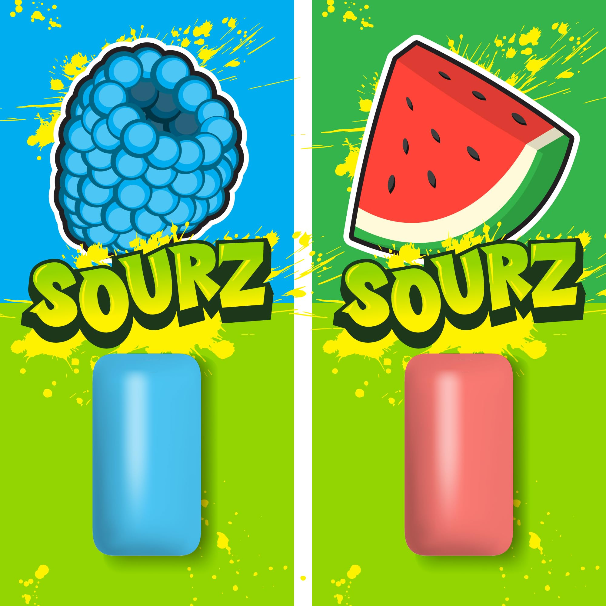 PUR Jumbo SOURZ Gum | Aspartame Free Chewing Gum | 100% Xylitol | Natural Flavour | Sour Blue Raspberry, Sour Watermelon, 20 Pieces (Pack of 3)