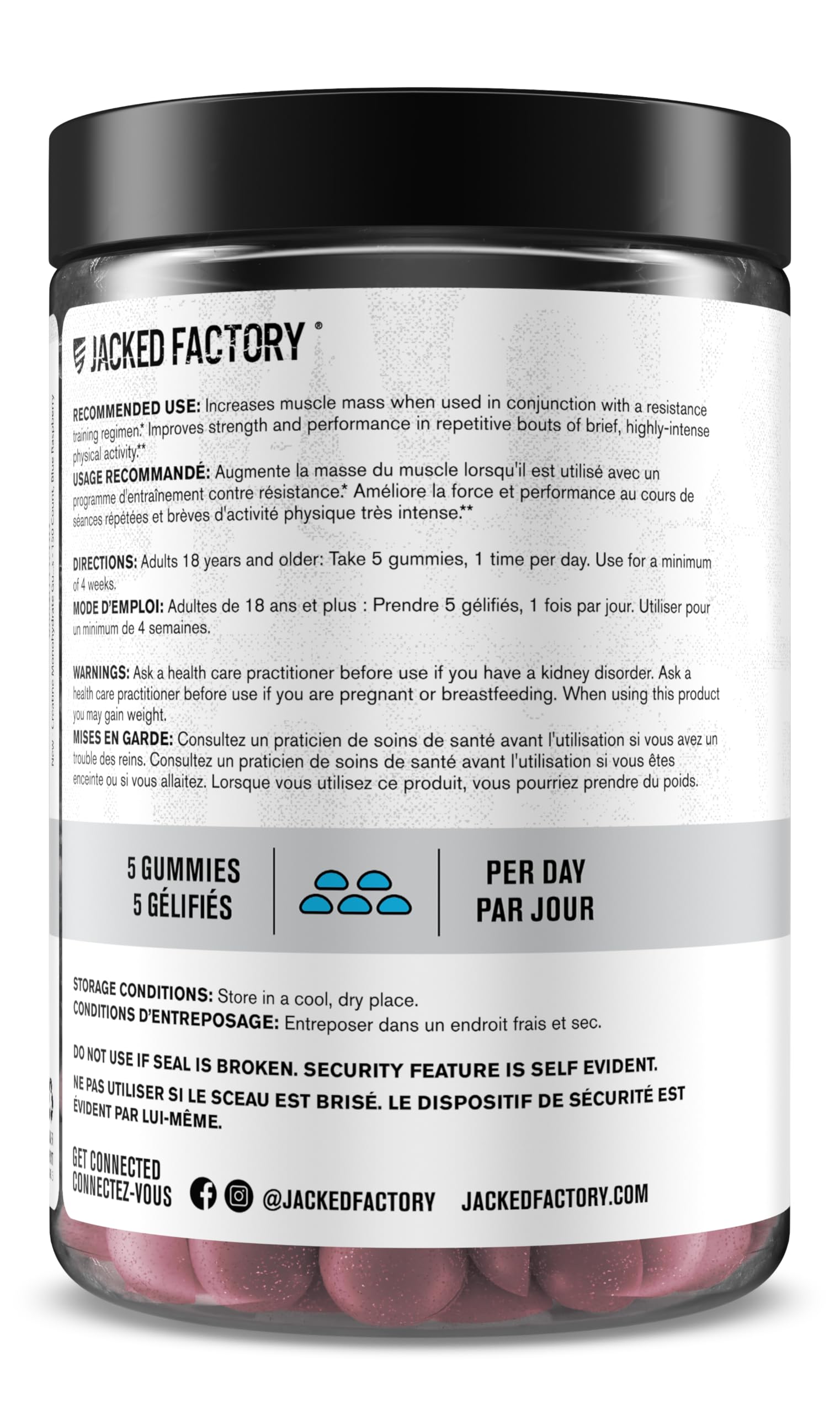 Jacked Factory Creatine Gummies 5g Daily Dose (1g per Gummy) - Creatine Monohydrate Gummy for Men and Women, Vegan-Friendly, Travel-Friendly, Third-Party Tested - 150 Gummies, Blue Raspberry