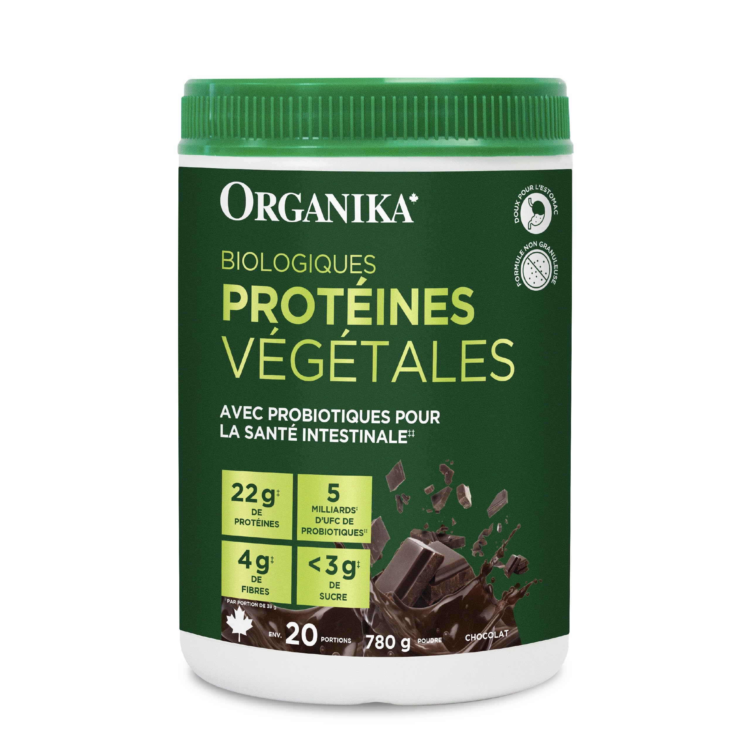Organika Organic Plant Protein Powder Chocolate with Prebiotics & Probiotics – 22g Vegan Protein, 4g Fibre, Supports Digestion, Energy & Muscle Recovery – Low Sugar, Non-GMO – 780g