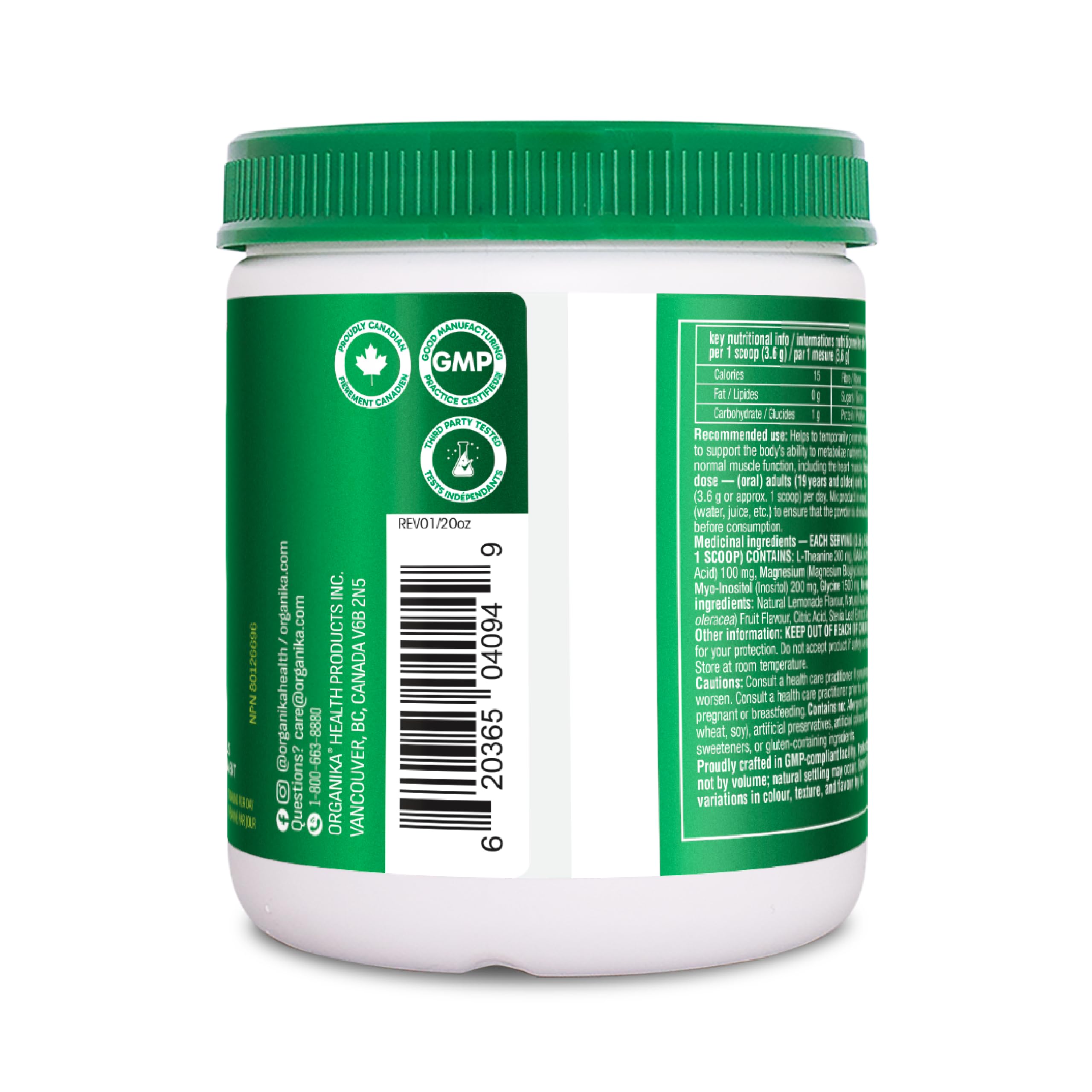Organika Mind Calm Powder- with Magnesium Bisglycinate, L-Theanine, GABA, Inositol- Promotes Relaxation and Calm without Drowsiness- Acai Lemonade Flavour- 216g