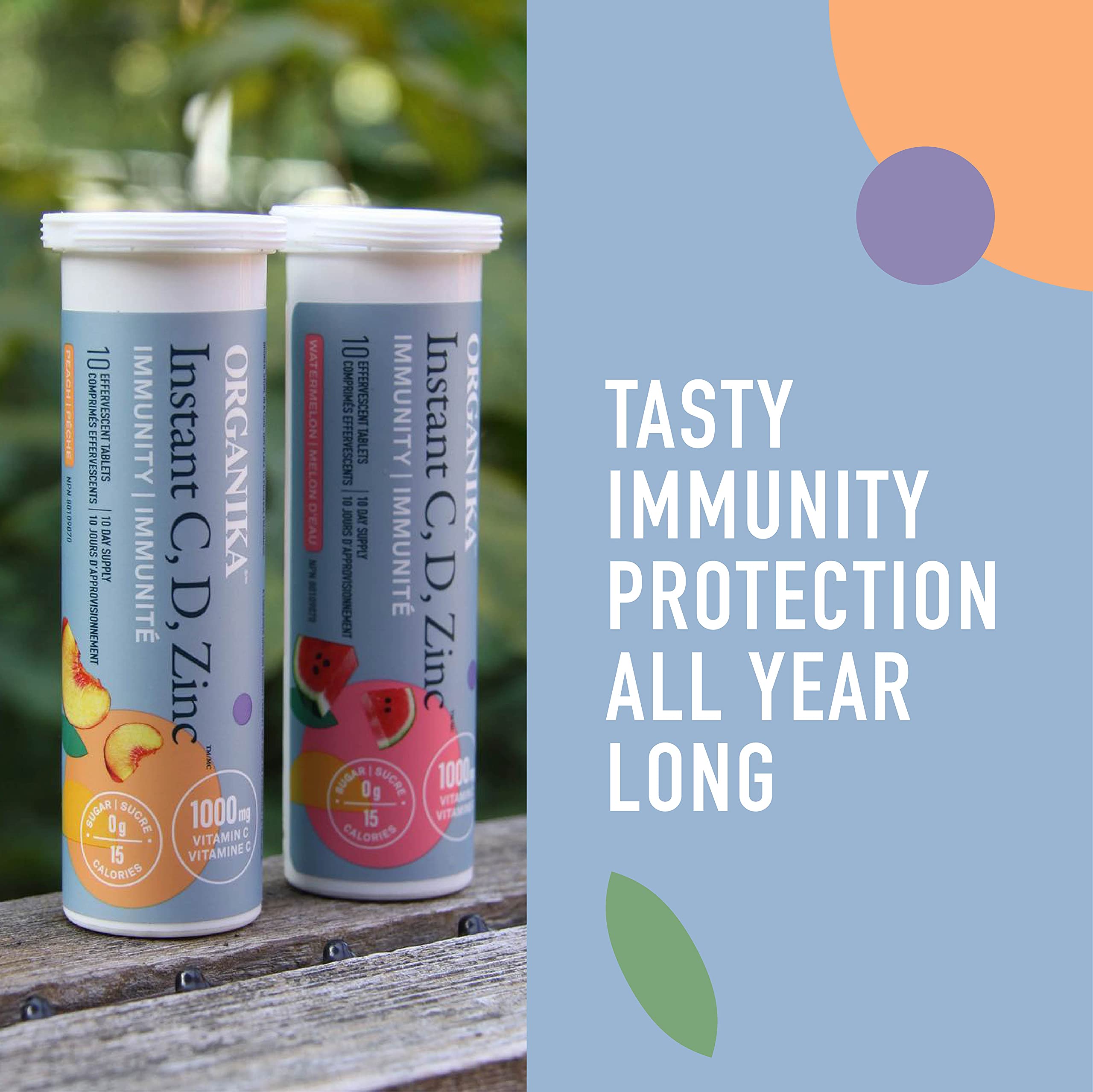 Organika Instant C, D, Zinc Effervescent Tablets - Watermelon Flavour- Immune Support- Single Tube x 10 Tablets