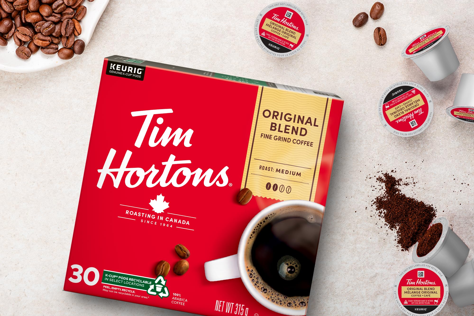 Tim Hortons Original Blend Coffee, Single Serve K-Cup Pods, Medium Roast, 30ct Pack (Pack of 2)