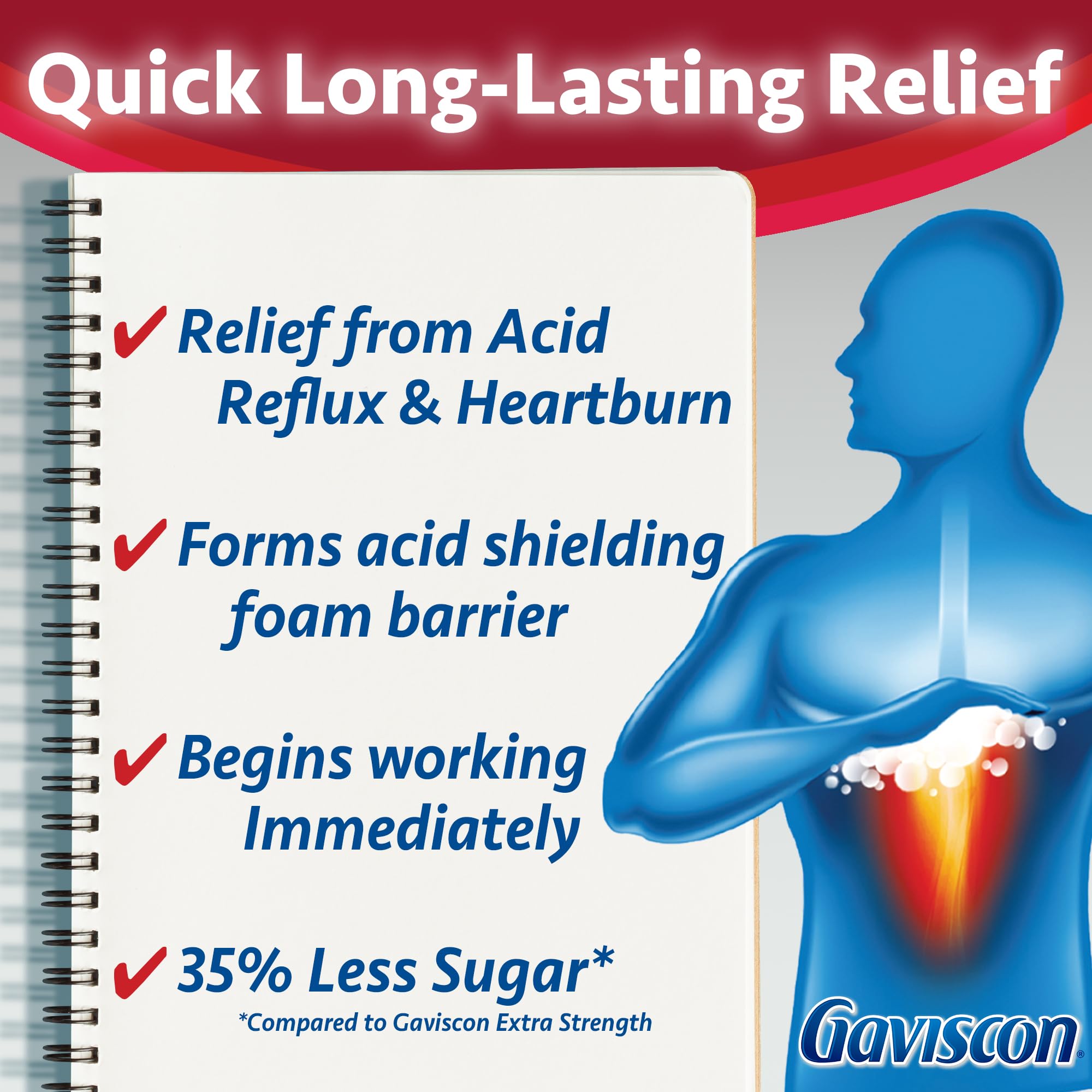 Gaviscon Extra Strength Tablets - Less Sugar, Fruit Blast, 25-Count - Chewable Foaming Antacid Tablets for Day and Night Heartburn Relief, Acid Reflux & GERD - Free from Aluminum, Lactose and Gluten