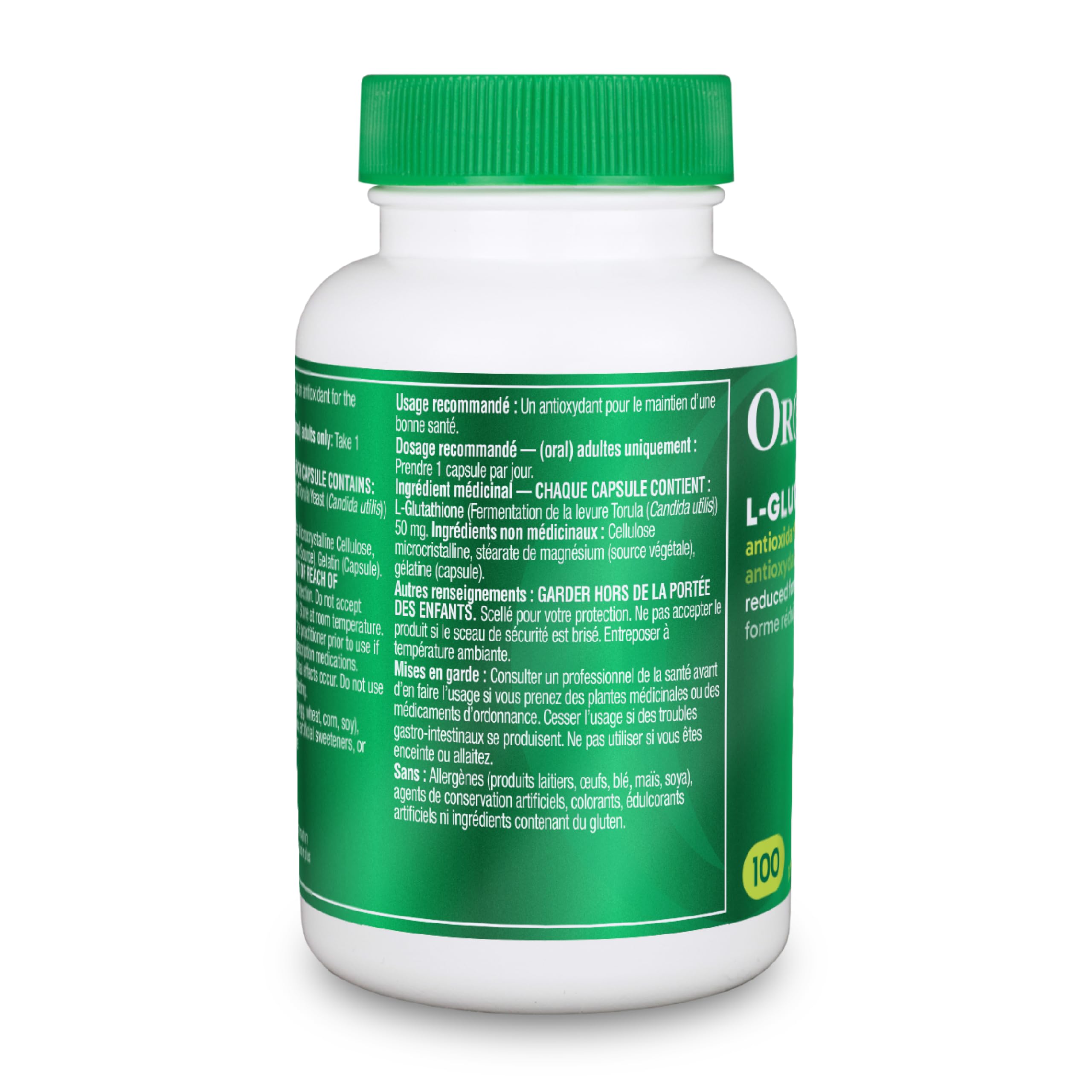 Organika Canadian-Made L-Glutathione (Reduced), Antioxidant and Detox Support -100 Caps