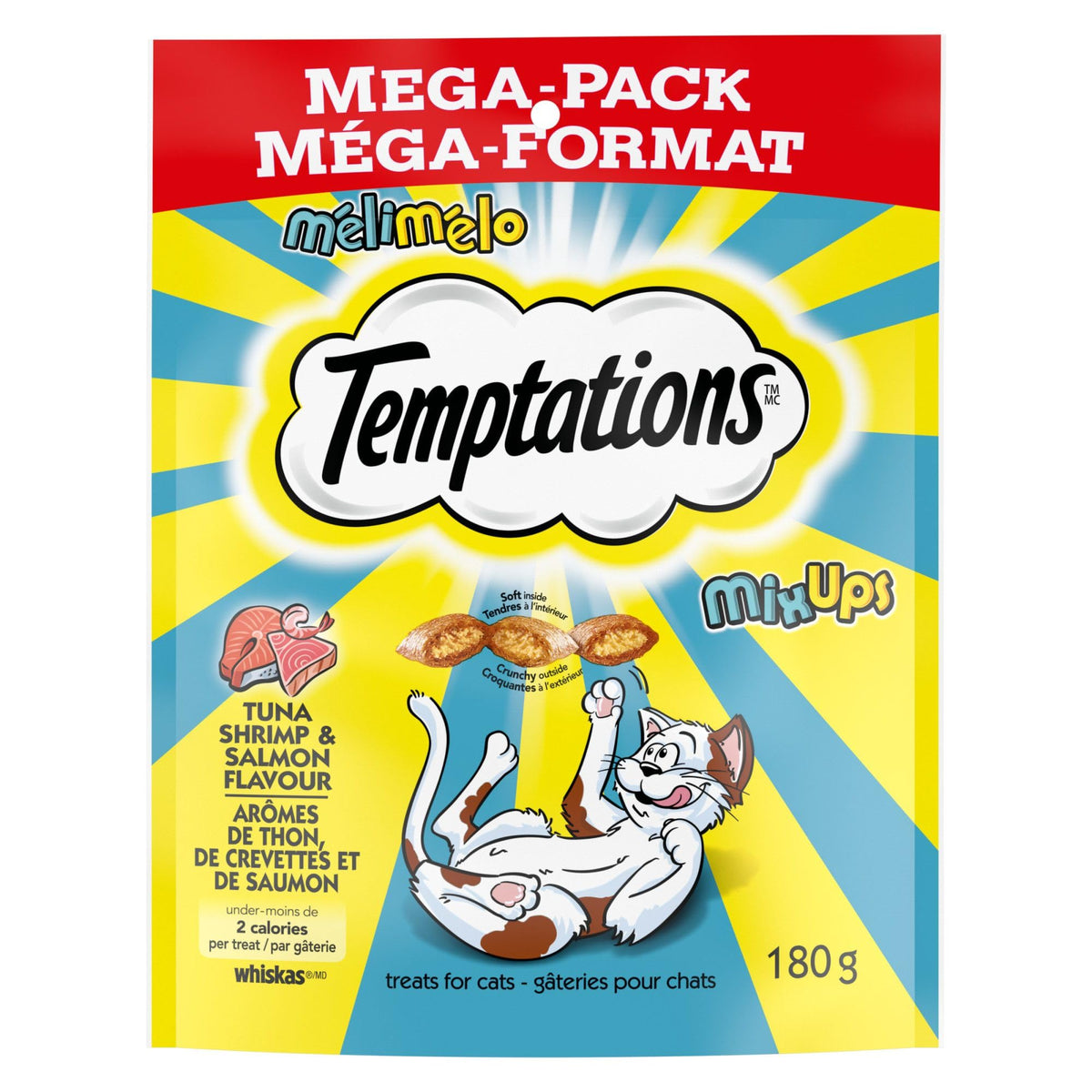 TEMPTATIONS Mix-Ups Cat Treats, Tuna, Shrimp, Salmon, 180g Pouch (10 Pack)