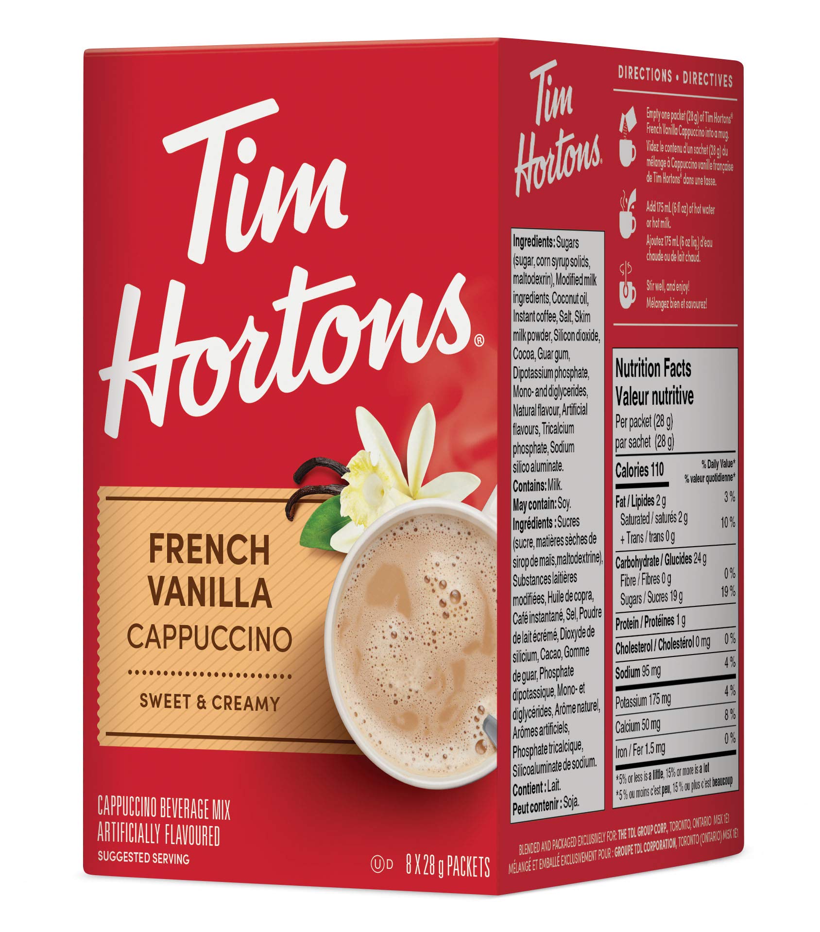 Tim Hortons French Vanilla Cappuccino Packets, French Vanilla Cappuccino, 8 Count