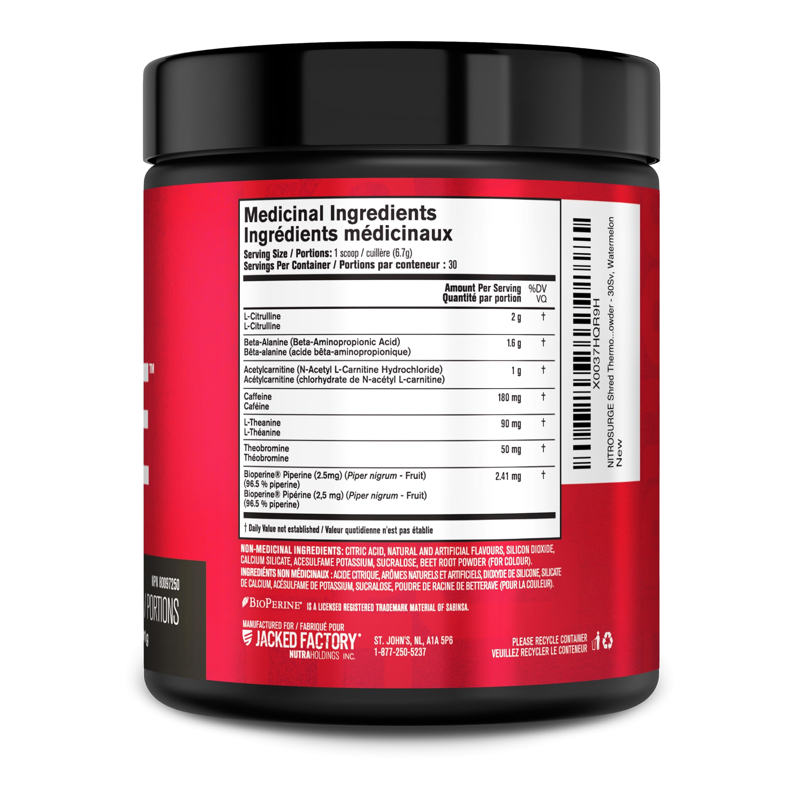 NITROSURGE Shred Thermogenic Pre Workout Powder - Energy & Focus Boost, Beta-Alanine, Strength Gains, Powerful Pumps - Nitric Oxide Booster & PreWorkout Powder for Women & Men - 30Sv, Watermelon