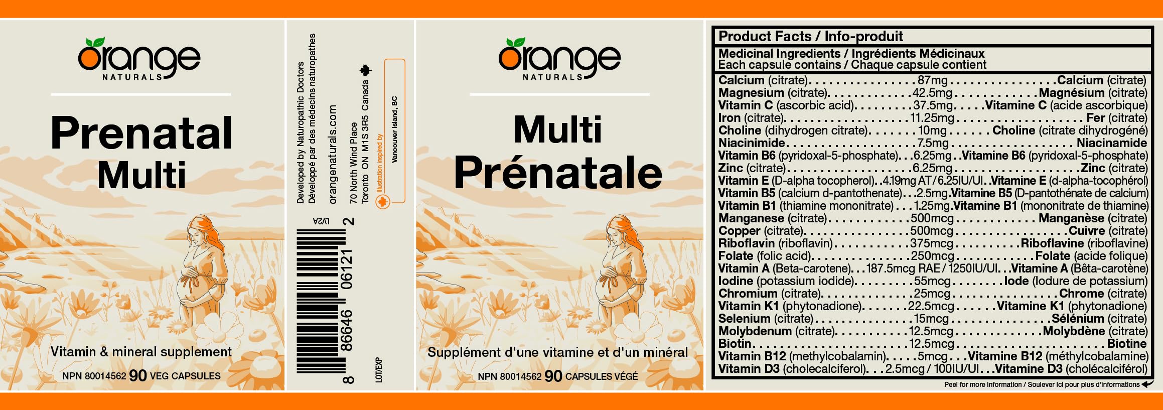 Orange Naturals - Prenatal Multivitamin for Women, 90 Capsules - Provides Essential Nutrients for Healthy Pregnancy - Supports Development of Bones, Eyes, Nerves & Immune System in the Fetus