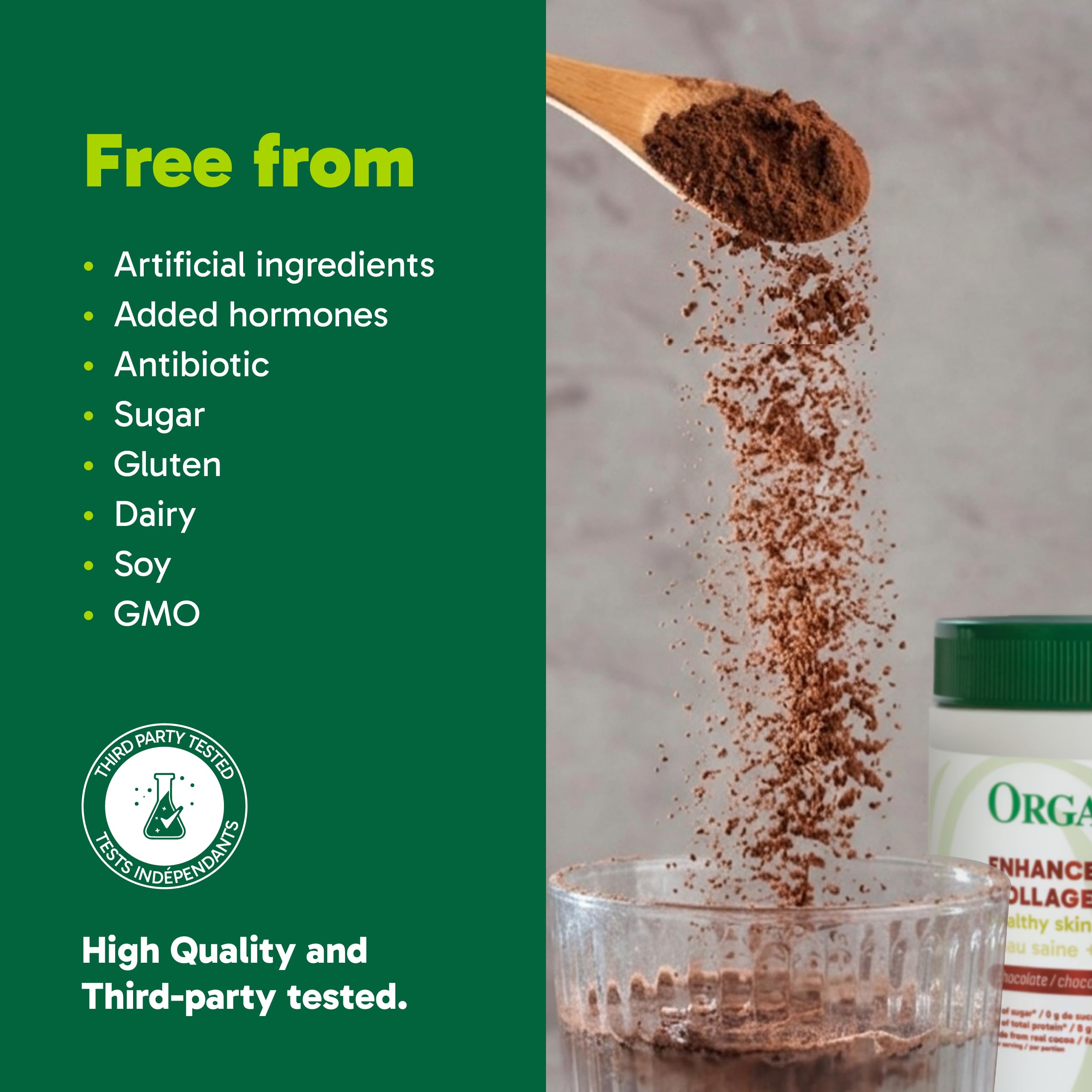 Organika Chocolate Enhanced Collagen Powder (Type 1 & 3) – 10g Per Serving for Hair, Skin, Nails & Joints – Canadian-Made, Grass-Fed, Non-GMO, 504g