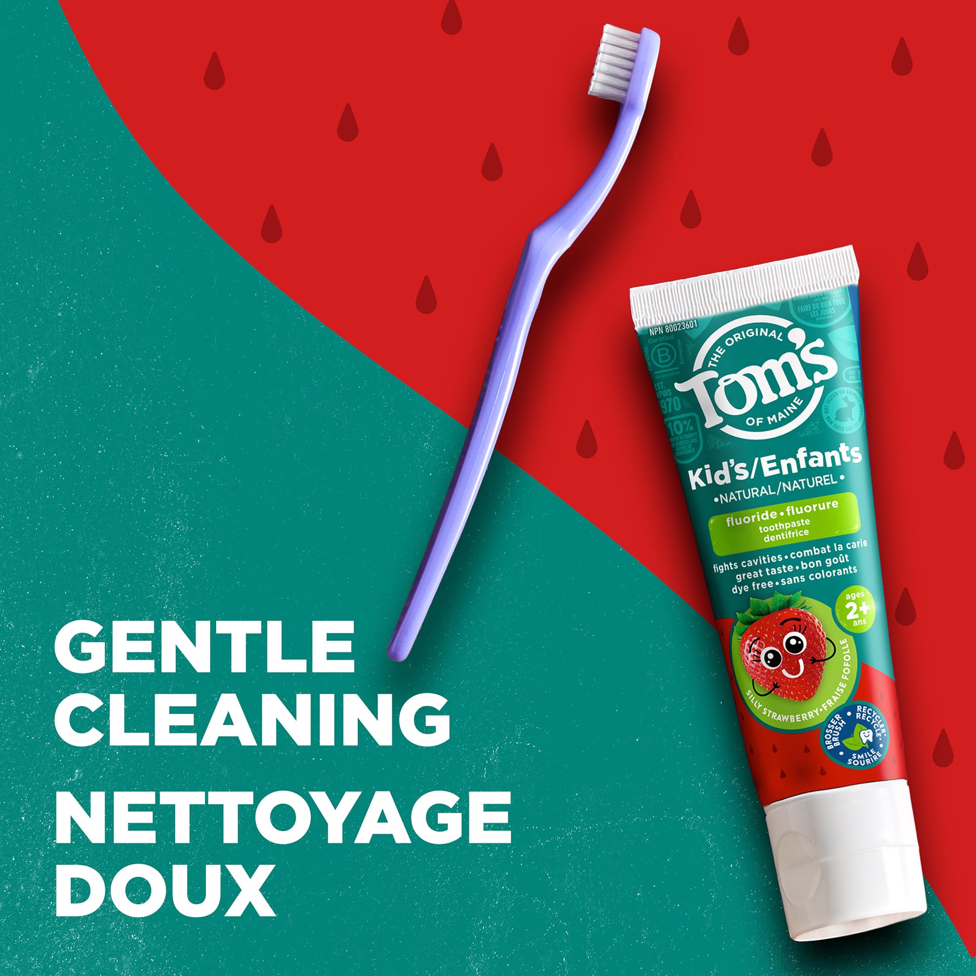 Tom's of Maine Children's Silly Strawberry Natural Fluoride Toothpaste – Anticavity Fluoride Toothpaste for kids – All Natural Fruity Flavor toothpaste, Strawberry Toothpaste kids 90 mL