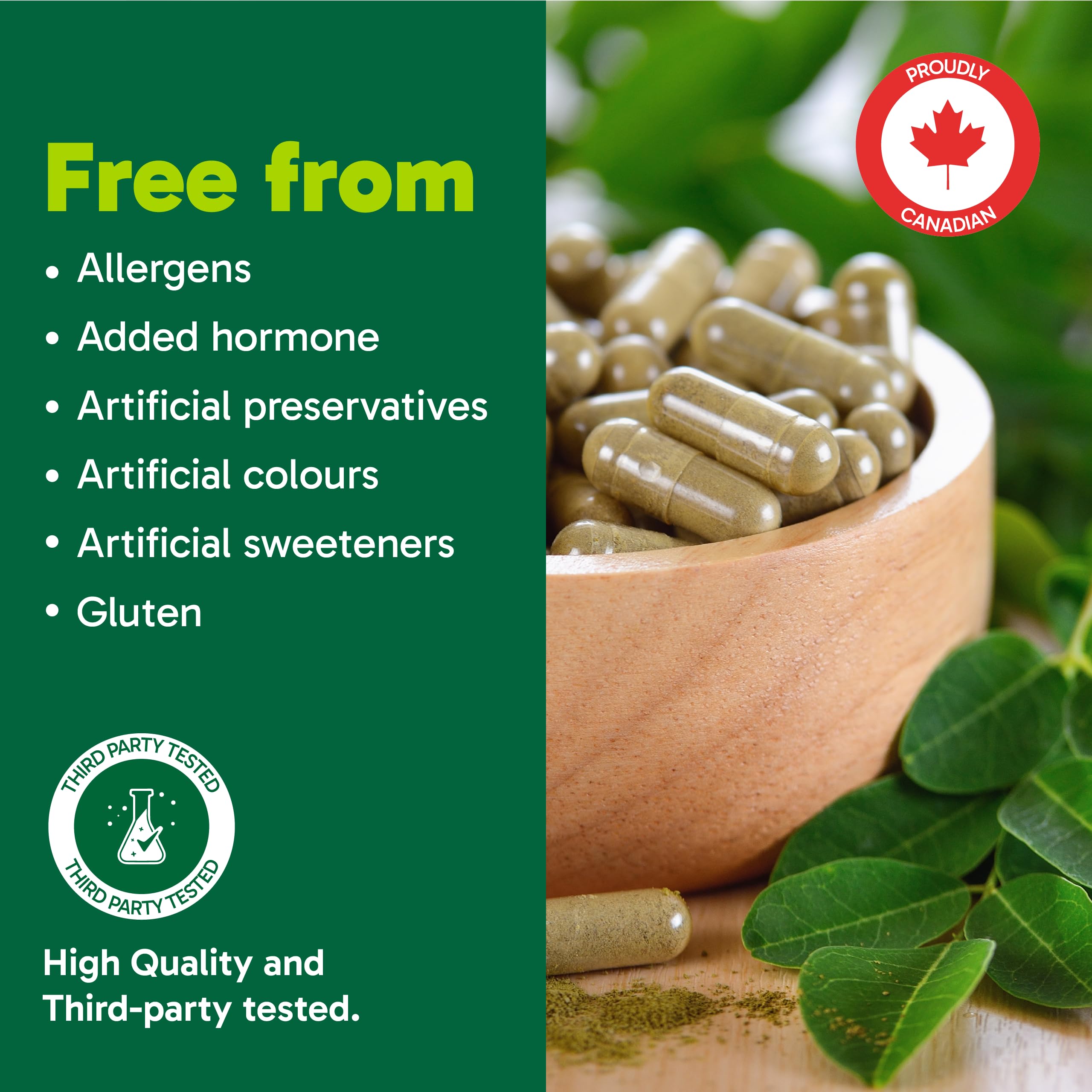 Organika Canadian-Made Moringa Leaf Extract- 1200mg Daily Dose, High Potency, Powerful Antioxidant, Anti-Inflammatory, Blood-Sugar Support, Detox, Source of Vitamins and Minerals- 120vcaps