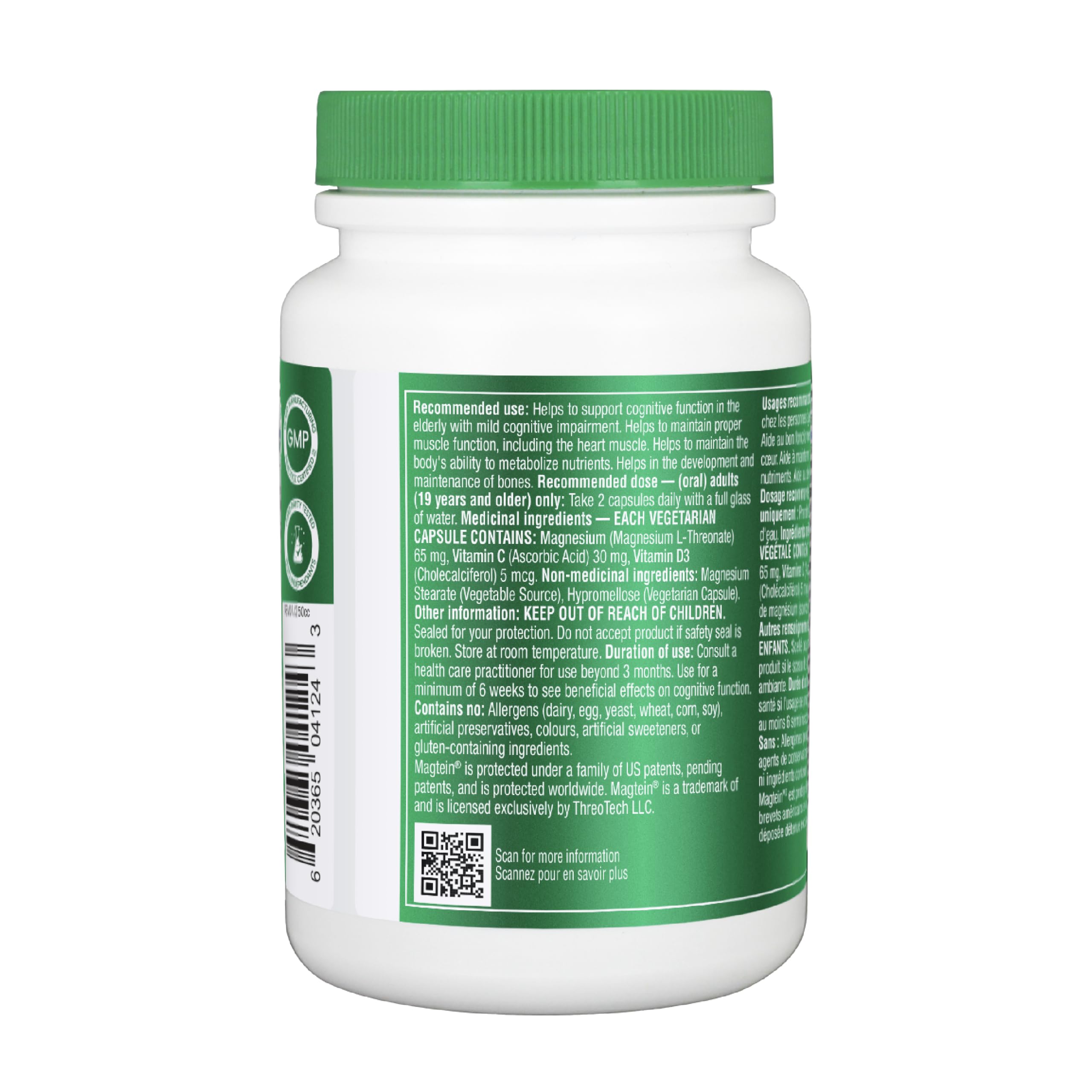 Organika Brain Mag- Magtein Magnesium L-Threonate with Vitamin C and D3 - Supports Cognitive Function, Clinically Studied, 900mg of Magnesium - 90vcaps