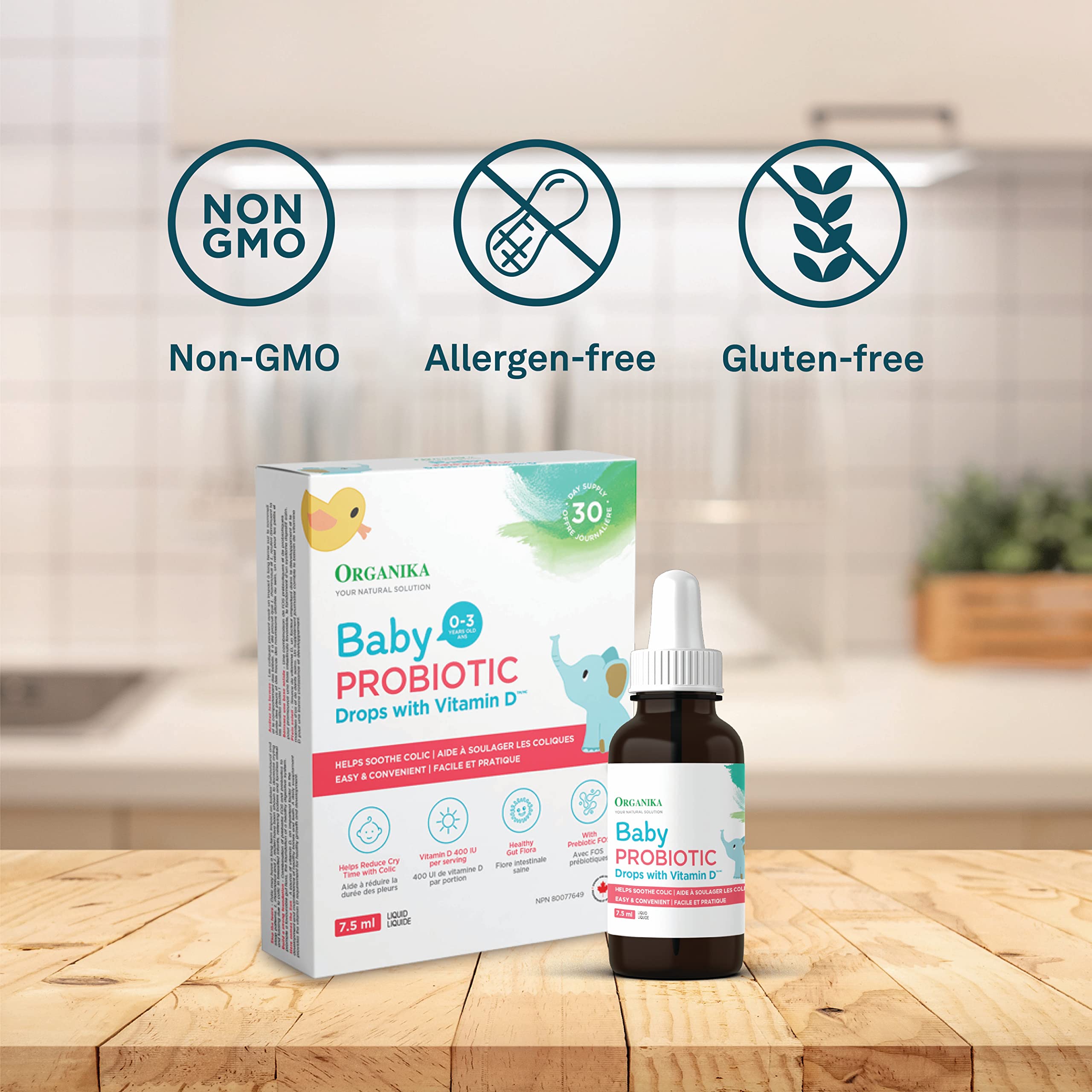 Organika Baby Probiotic Drops with Vitamin D- Soothe Colic, Reduce Fussing, Aid in Growth and Development- White, 7.5 ml (Pack of 1)