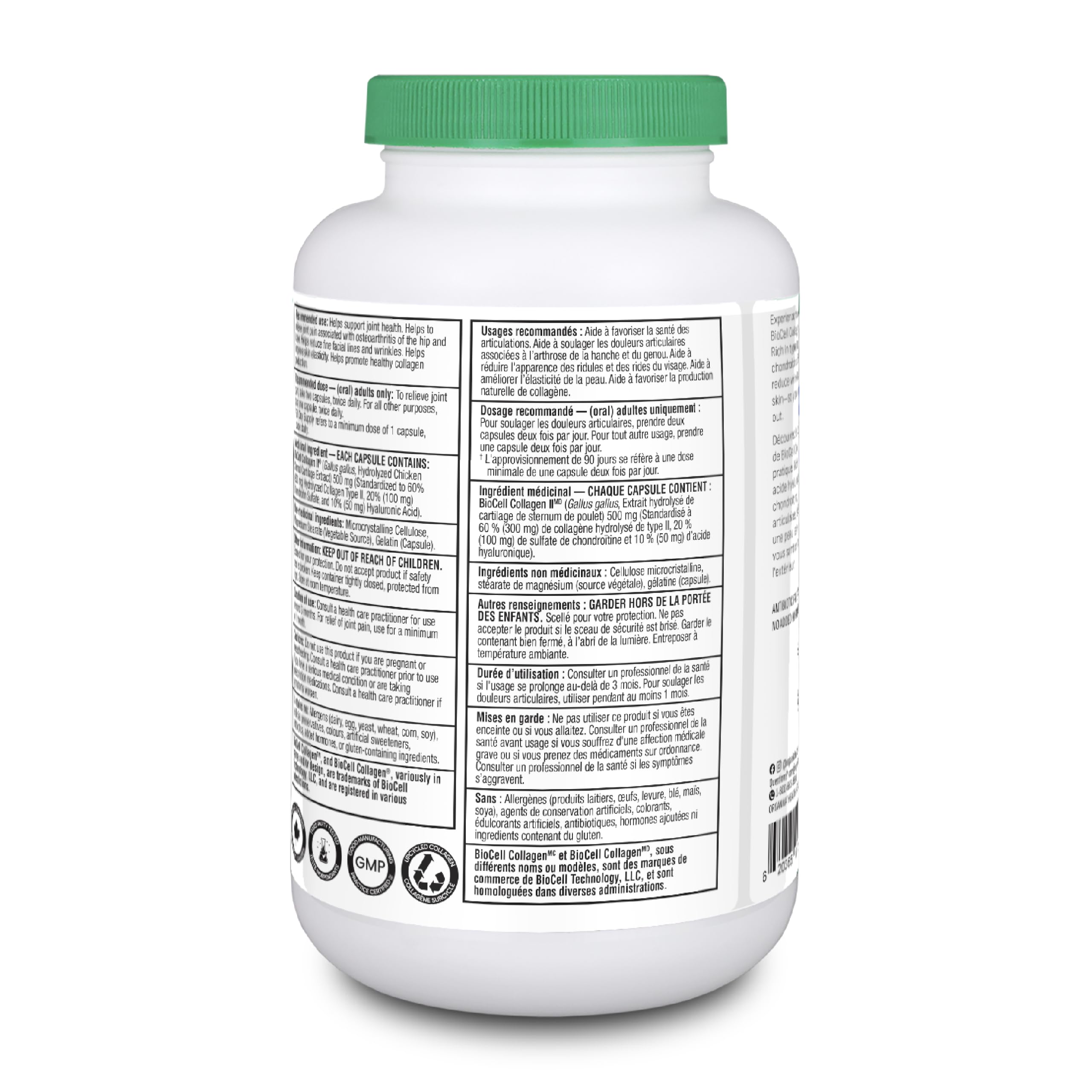 Organika Biocell Collagen- Type 2 Collagen, Hyaluronic Acid, Chondroitin Sulfate, Joint Support- 180caps