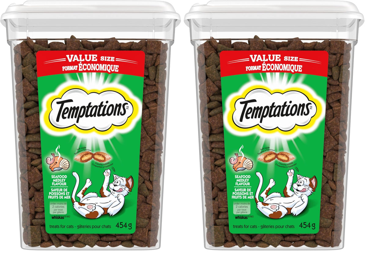 TEMPTATIONS Cat Treats, Seafood Medley Flavour, 454g Tub (Pack of 2)