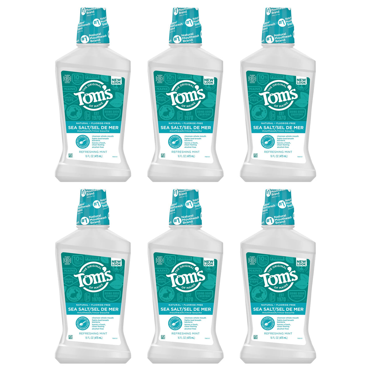 Tom's of Maine Sea Salt Natural Mouthwash, Alcohol Free Mouthwash, 473ml, 6 pack