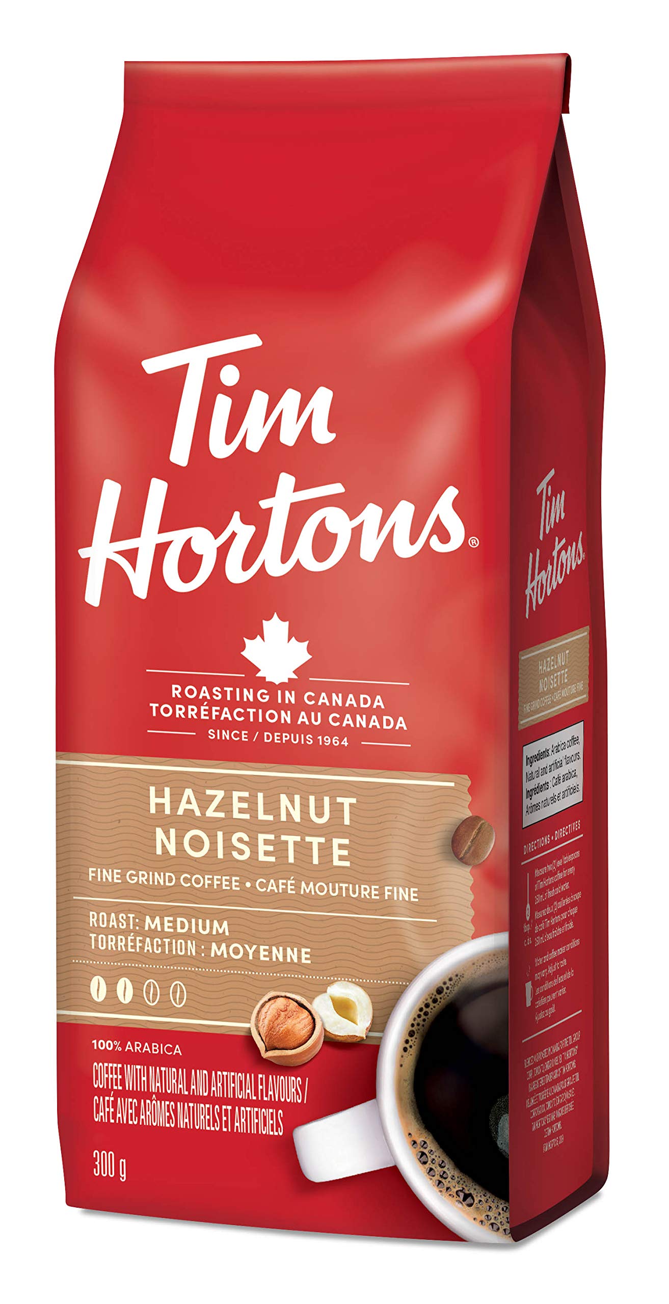 Tim Hortons Hazelnut, Fine Grind Coffee, Medium Roast, 300g Bag (Pack of 5)
