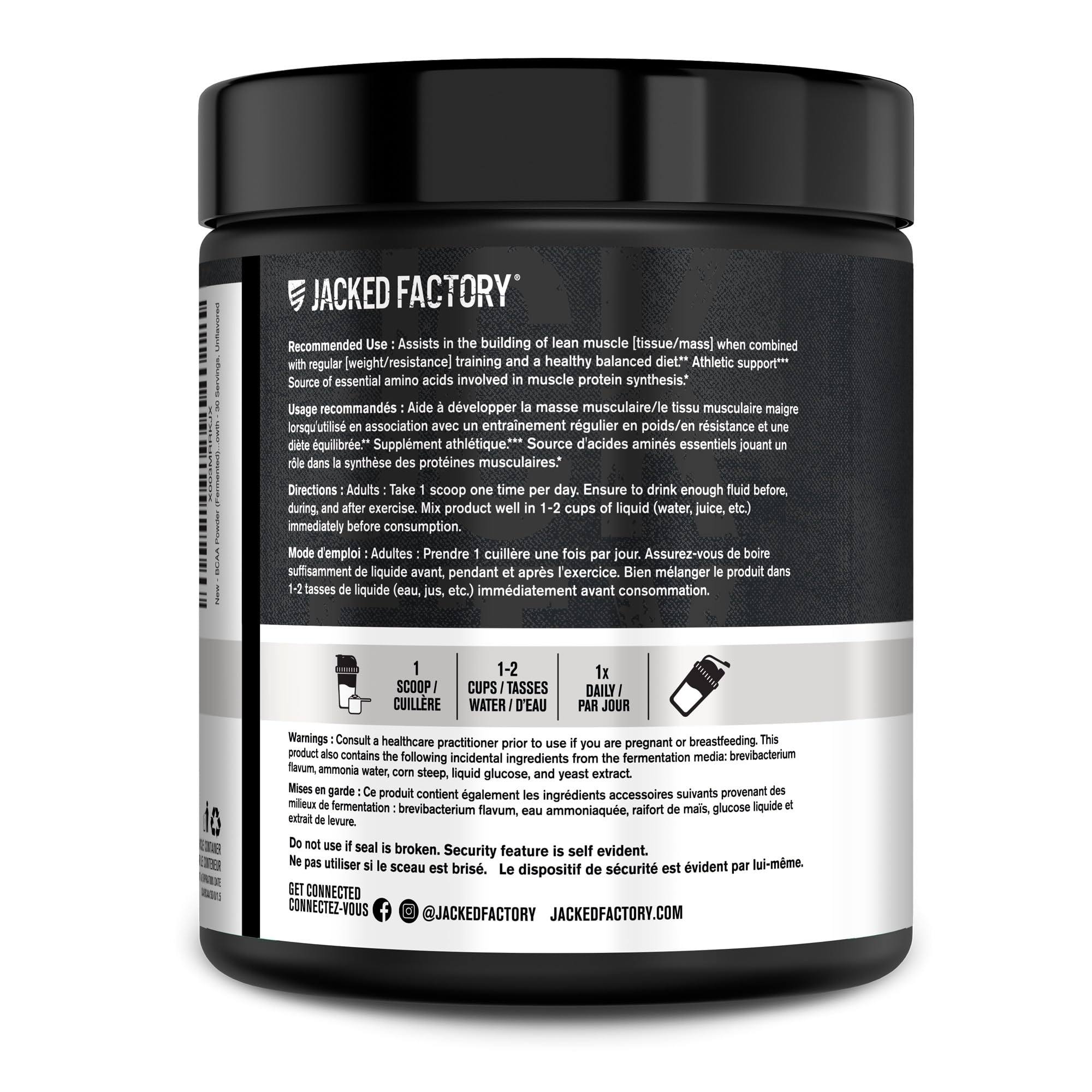 BCAA Powder (Fermented) - 6g Branched Chain Amino Acids Supplement for Enhanced Recovery, Reduced Fatigue, Increased Strength, and Muscle Growth - 30 Servings, Unflavored