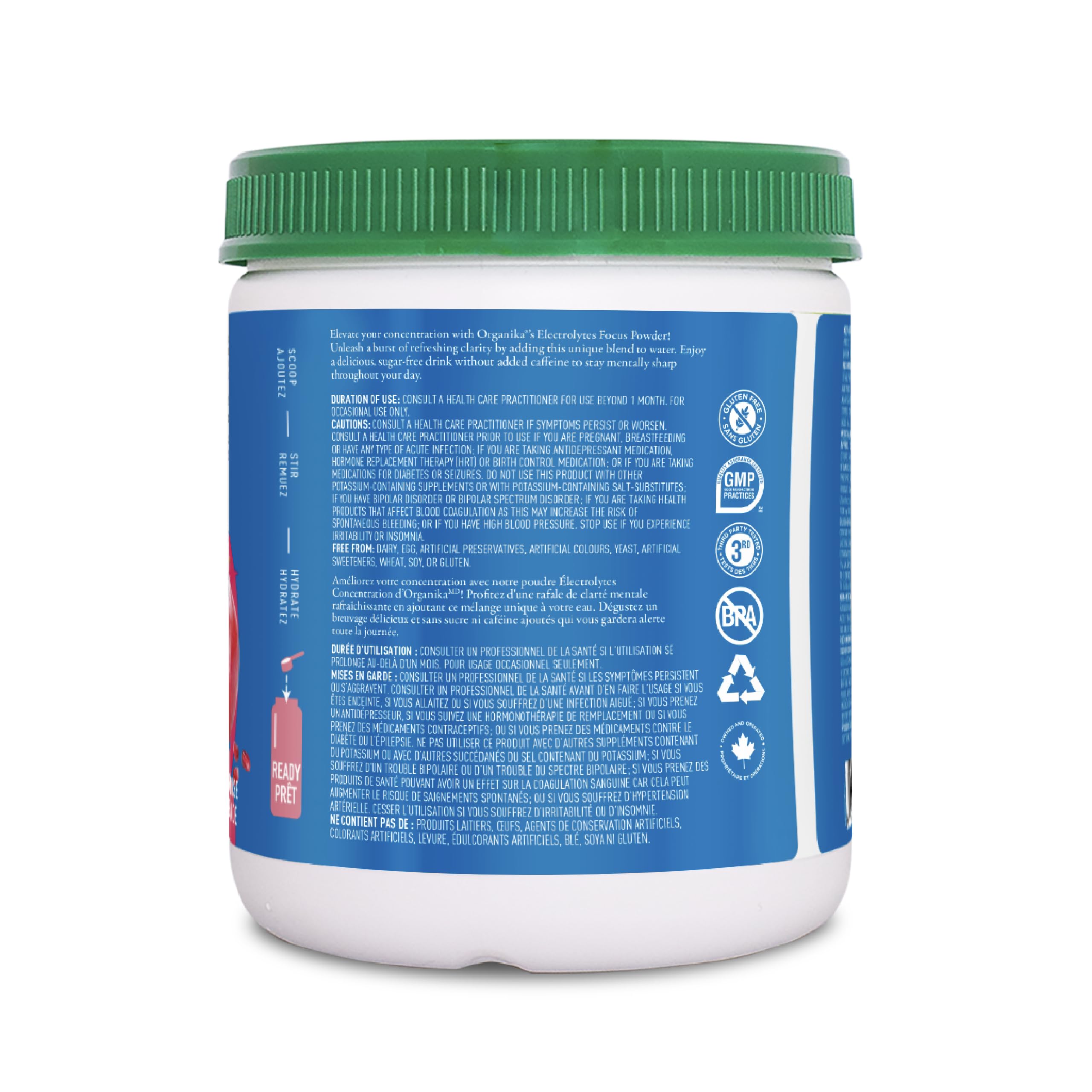 Organika Electrolytes Focus - Pomegranate Flavor Electrolytes Powder for Enhanced Concentration, Focus and Cognitive Stamina - Sugar, Coffee-Free Hydration - 180g - 30 servings