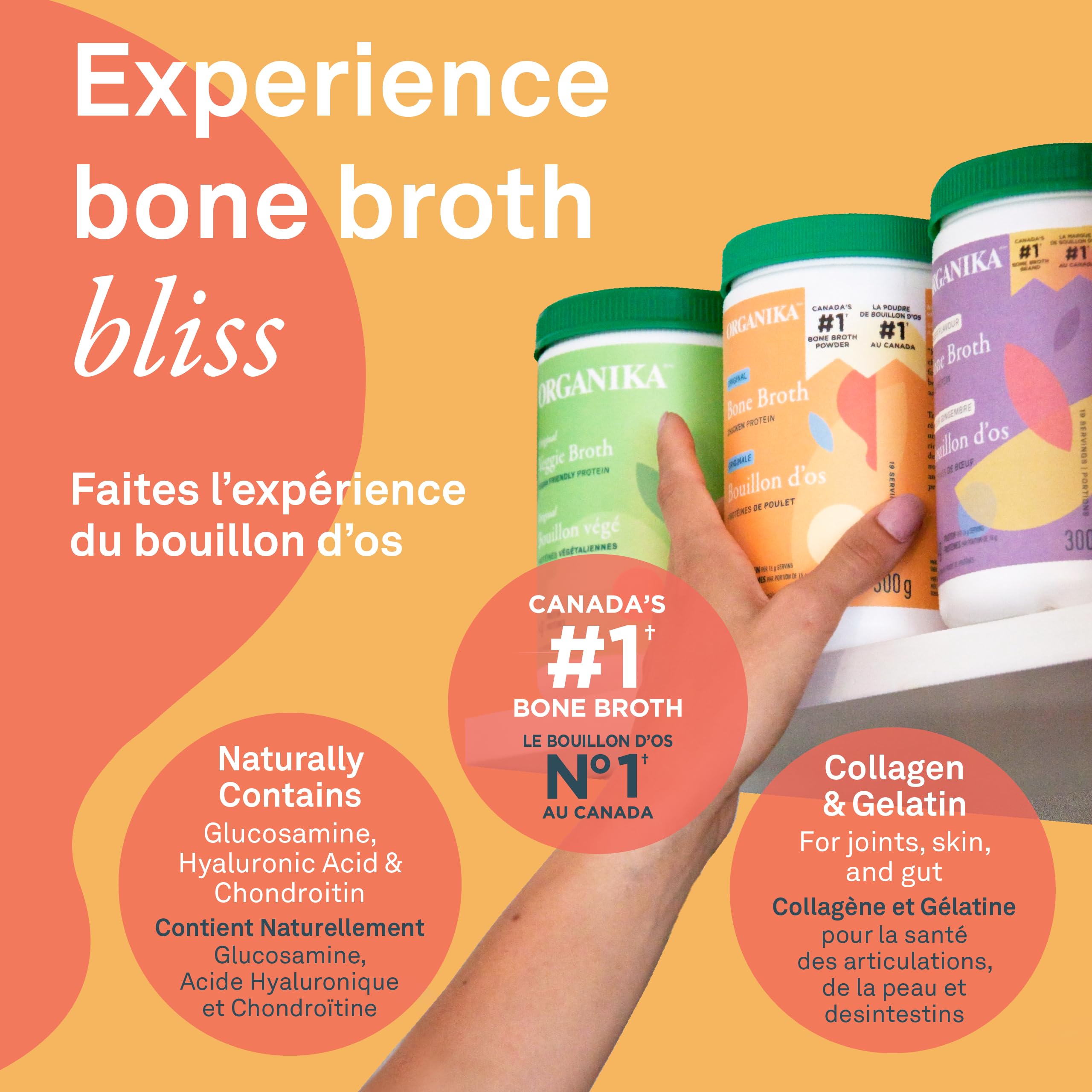 Organika Chicken Bone Broth Powder with Ginger- Free Range and Vegetarian Fed Chickens- Keto Friendly, High Protein and Mineral Content- 300g
