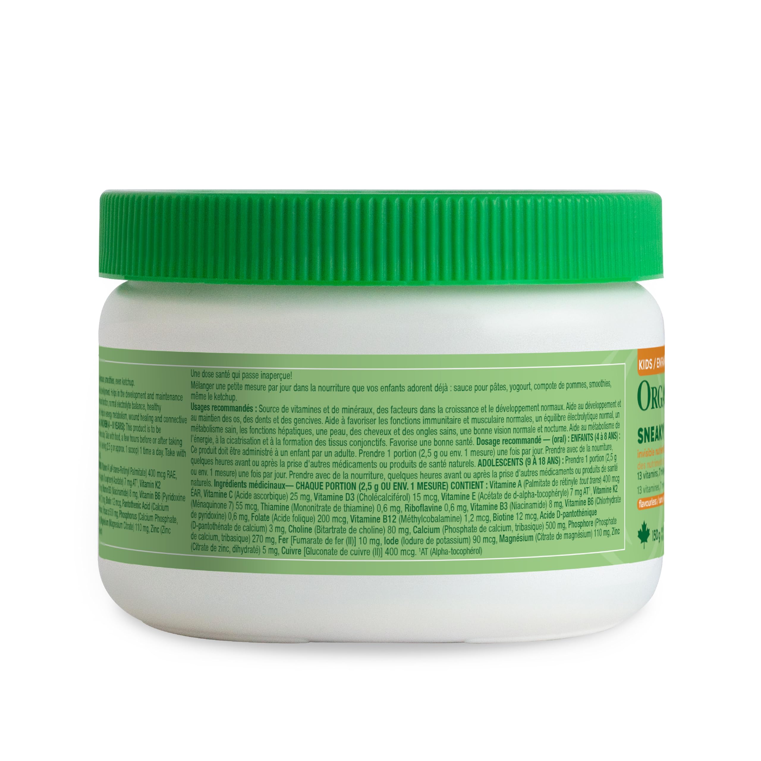 Organika Kids Sneaky Boost- A Flavourless Multivitamin Powder to Add to Food or Drink, 13 Vitamins, 7 Minerals + Choline for Healthy Growth and Development- 150g