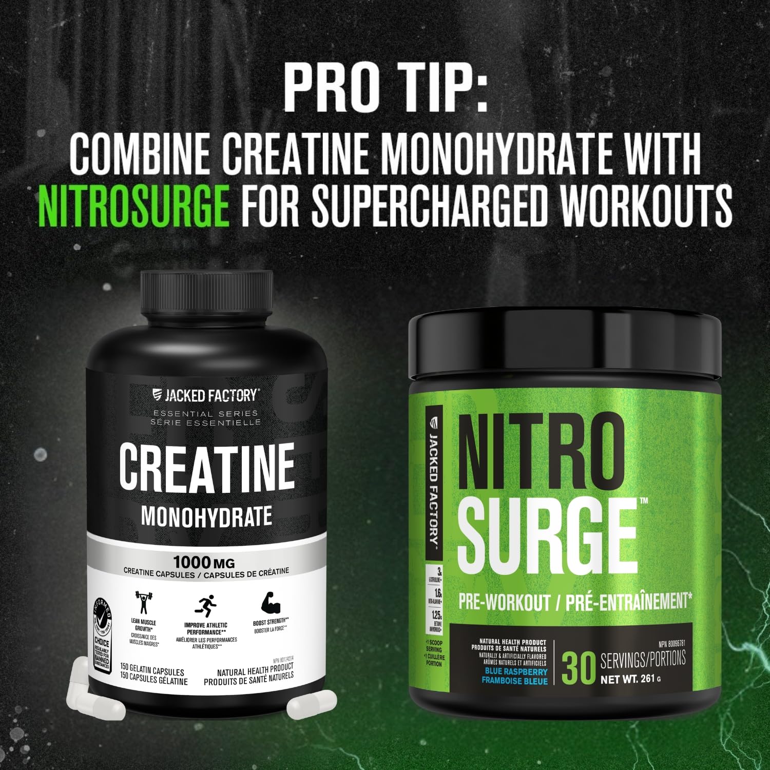 Jacked Factory Creatine Monohydrate Capsules - Canadian-Owned Supplement for Muscle Growth, Increased Strength, Enhanced Energy Output, and Improved Athletic Performance - 150 Pills