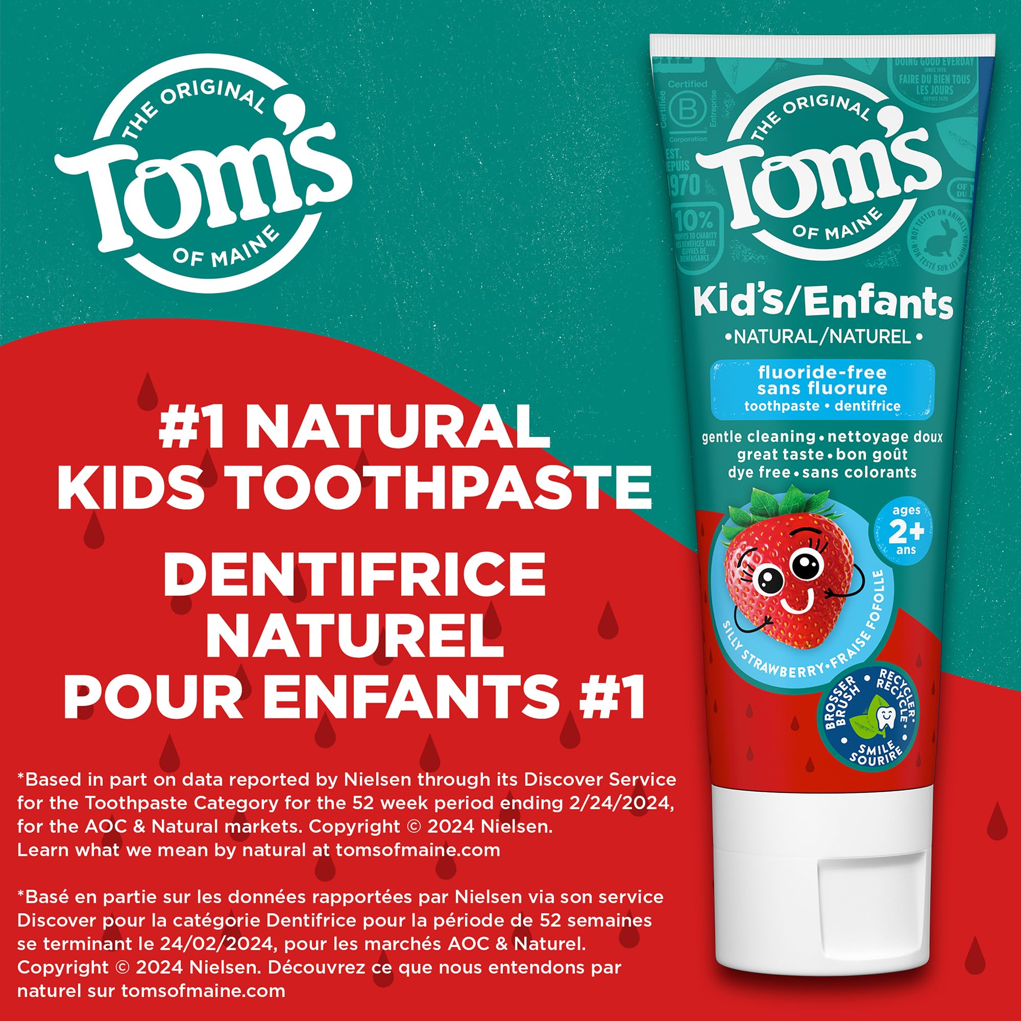 Tom's of Maine Children's Silly Strawberry Natural Fluoride Free Anticavity Toothpaste - Fruity Flavor, 90 mL
