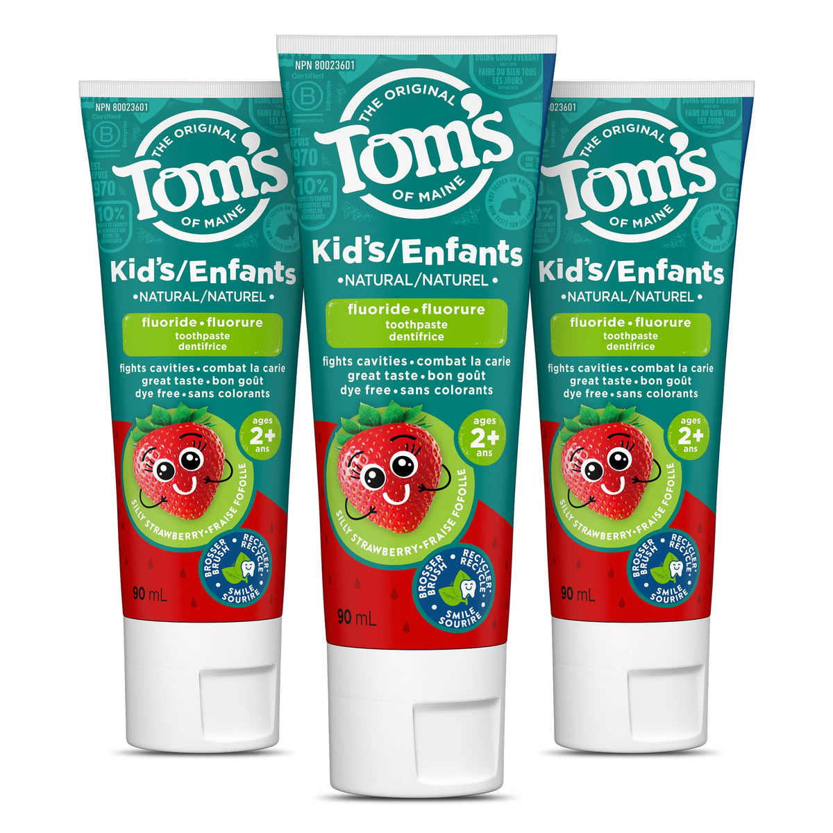Tom's of Maine Children's Silly Strawberry Natural Fluoride – Anticavity Fluoride Toothpaste for kids – All Natural Fruity Flavor Strawberry Toothpaste kids 90 mL (3 pack)