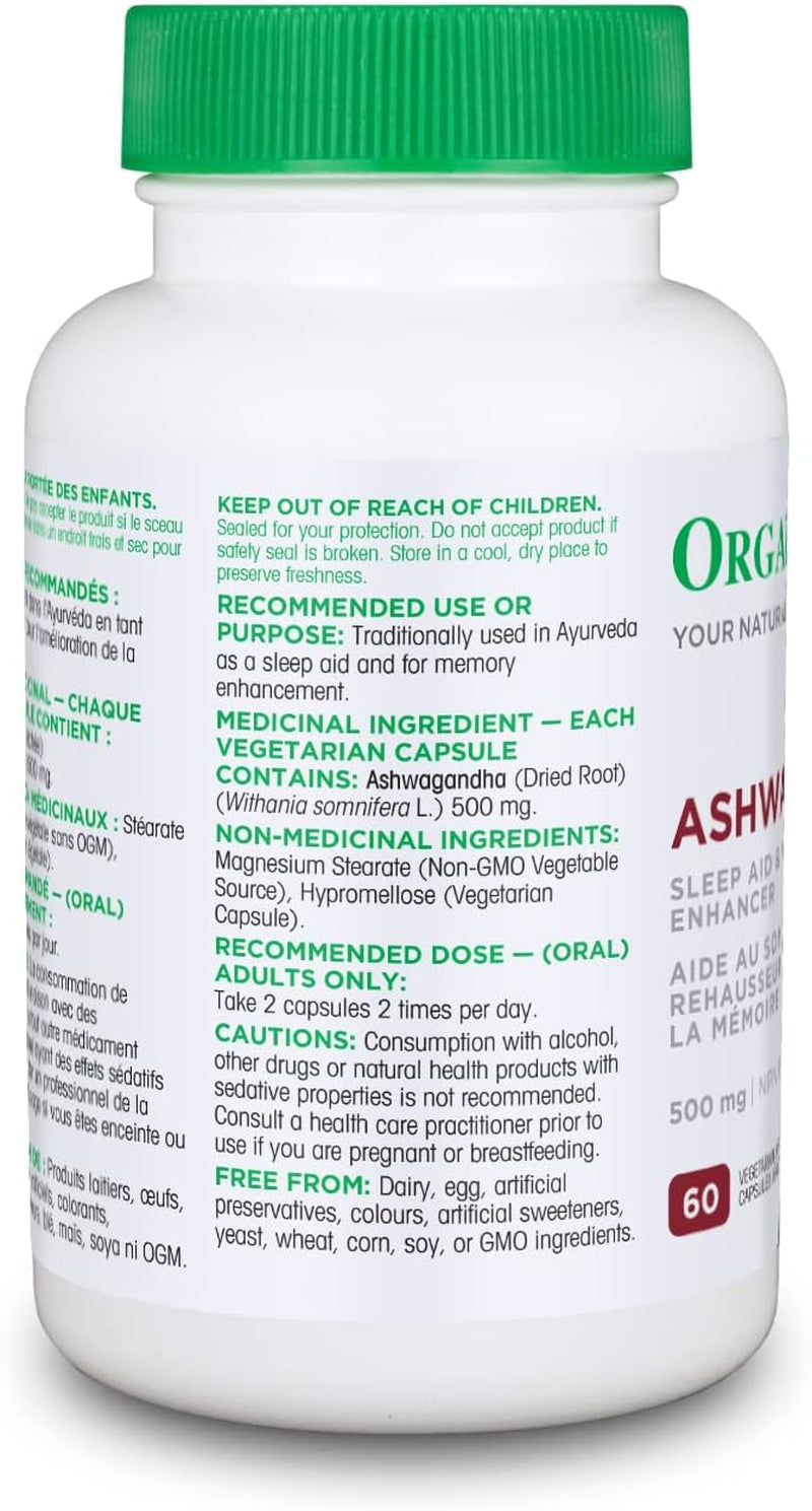 Canadian-Made Ashwagandha- Stress Relief, Sleep Aid, Mood Enhancement, Thyroid and Blood Sugar Balance- 60 Vcaps