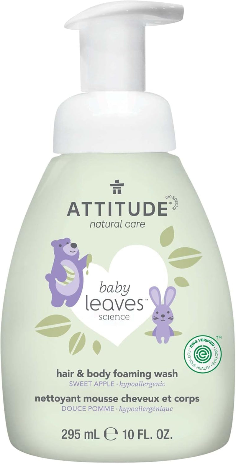 2-In-1 Hair and Body Foaming Baby Wash, Made in Canada, EWG Verified Shampoo Soap, Dermatologically Tested, Made with Naturally Derived Ingredients, Vegan, Sweet Apple, 295 Ml
