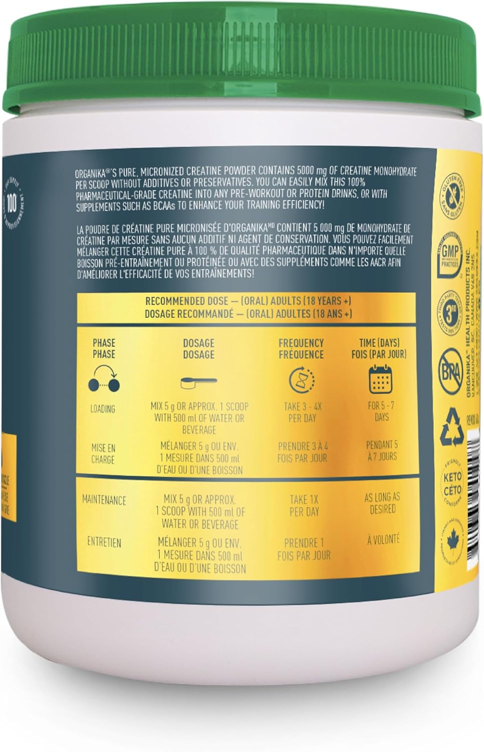 Canadian-Made Creatine Powder- Pure Micronized Creatine Monohydrate - Helps Build Lean Muscle, Increase Strength, and Improved Recovery and Performance for Men and Women - 500G, 100 Servings