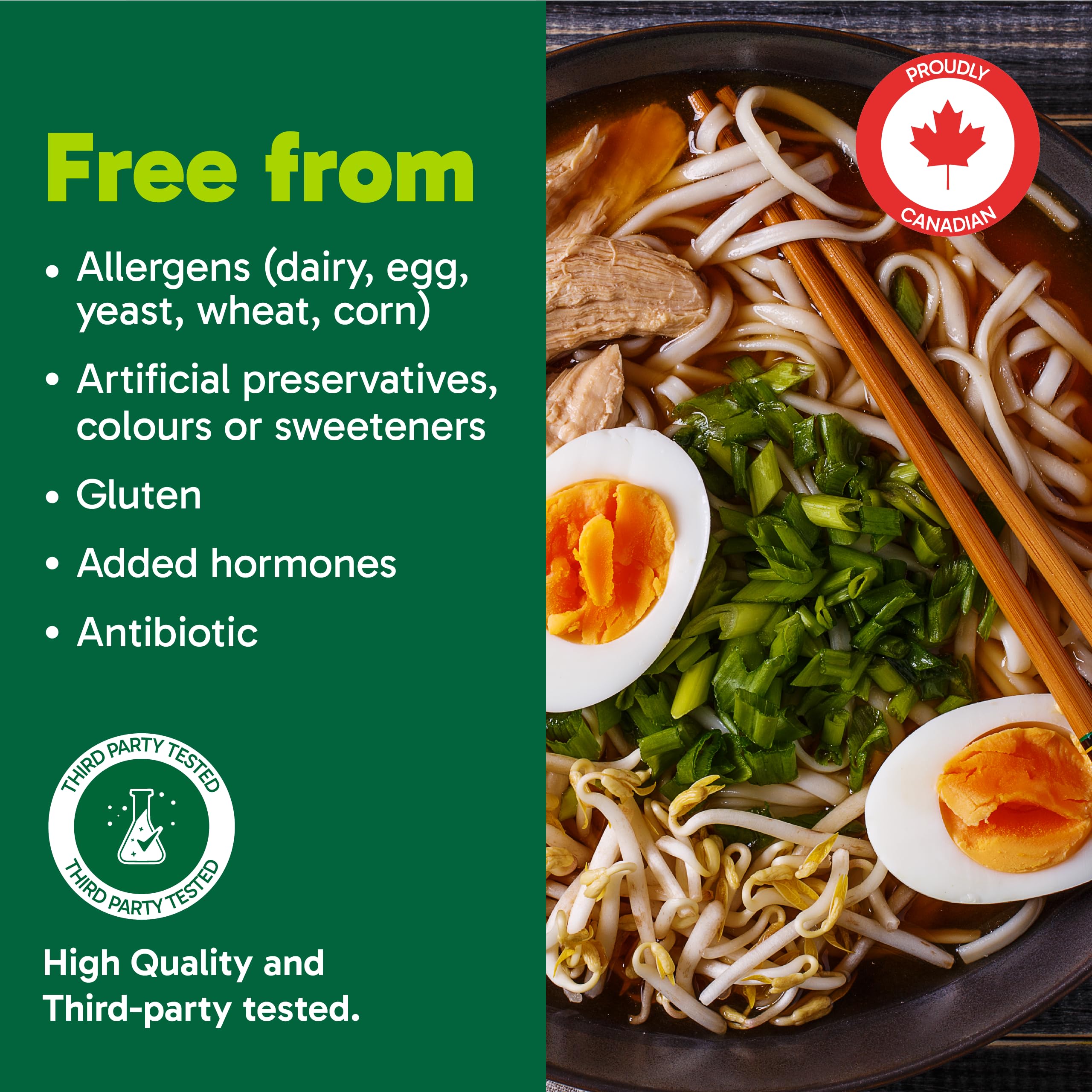 Organika Canadian-Made Chicken Bone Broth Powder Ramen Flavour-15g Protein Per Serving, Mineral-Rich, Convenient Powder Format, Keto | Free-Run, Non-GMO and Organic Vegetarian Fed-Chickens- 300g