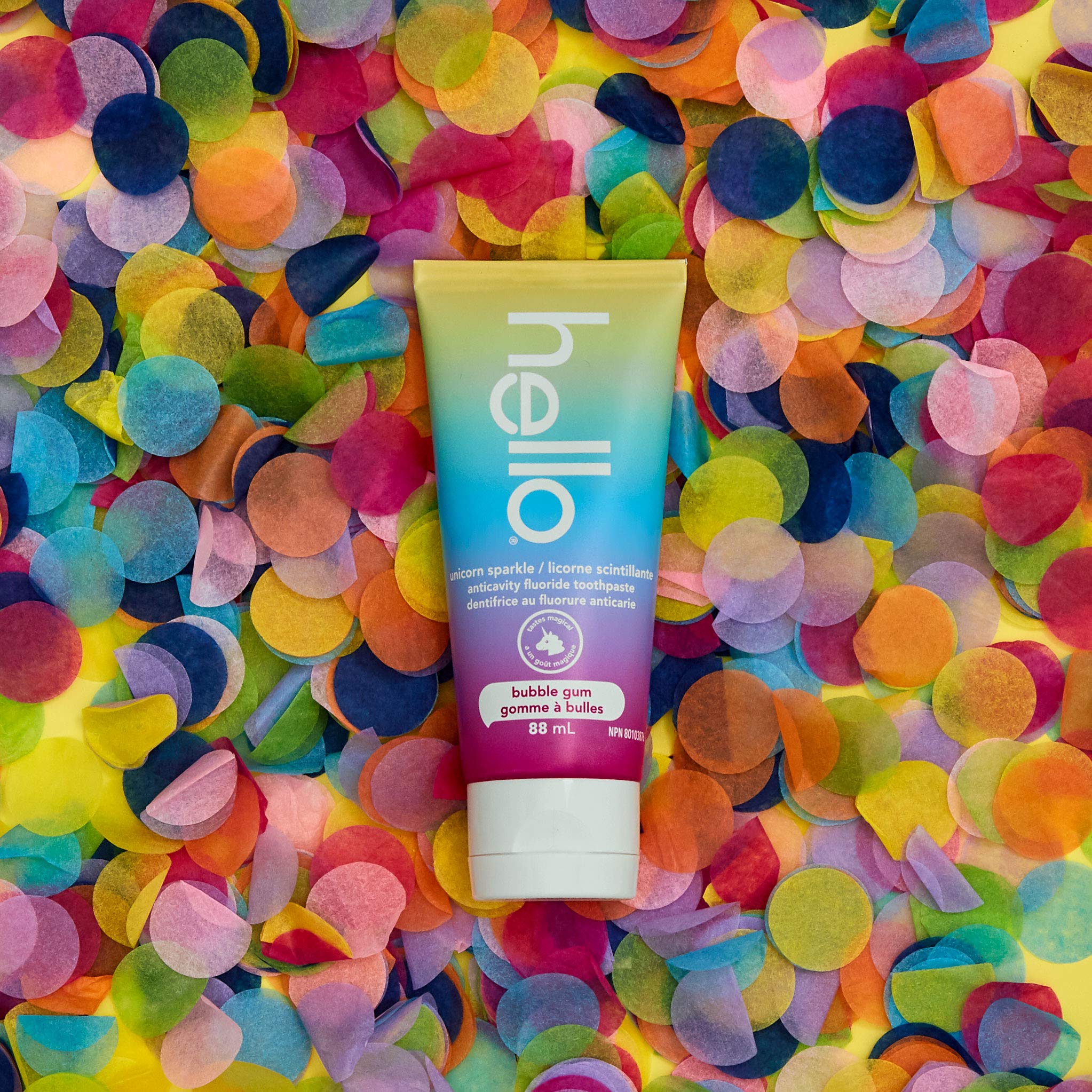 hello Kids Fluoride Toothpaste, Vegan and Sls Free, Unicorn Sparkle, Natural Bubble Gum, 88 mL (Pack of 2)