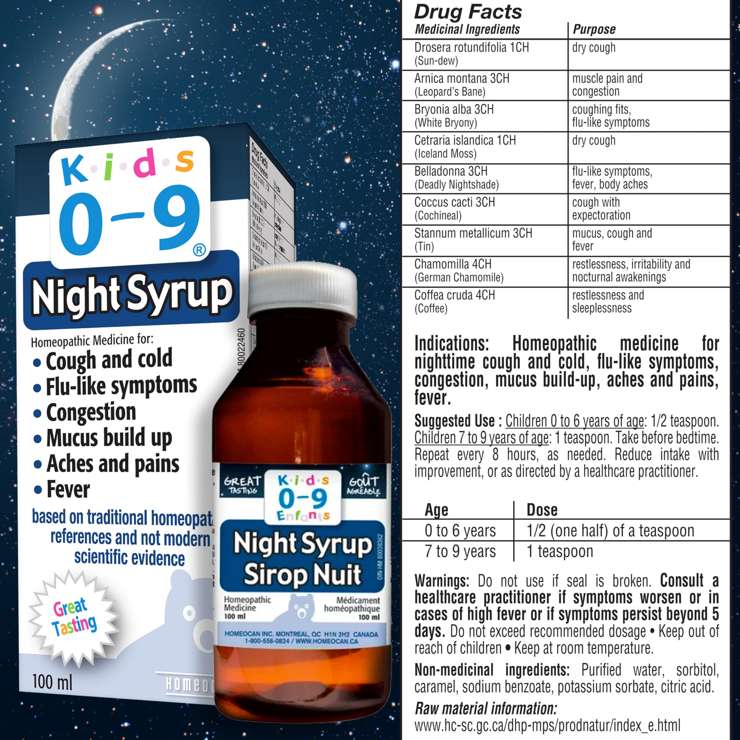 Kids 0-9 Nighttime Syrup, 100ml - Gentle Support for Dry Cough & Congestion, Comforts Mucus & Soothes Discomfort - Designed for Toddlers & Babies - Provides Caring Relief for Children's Cold Symptoms