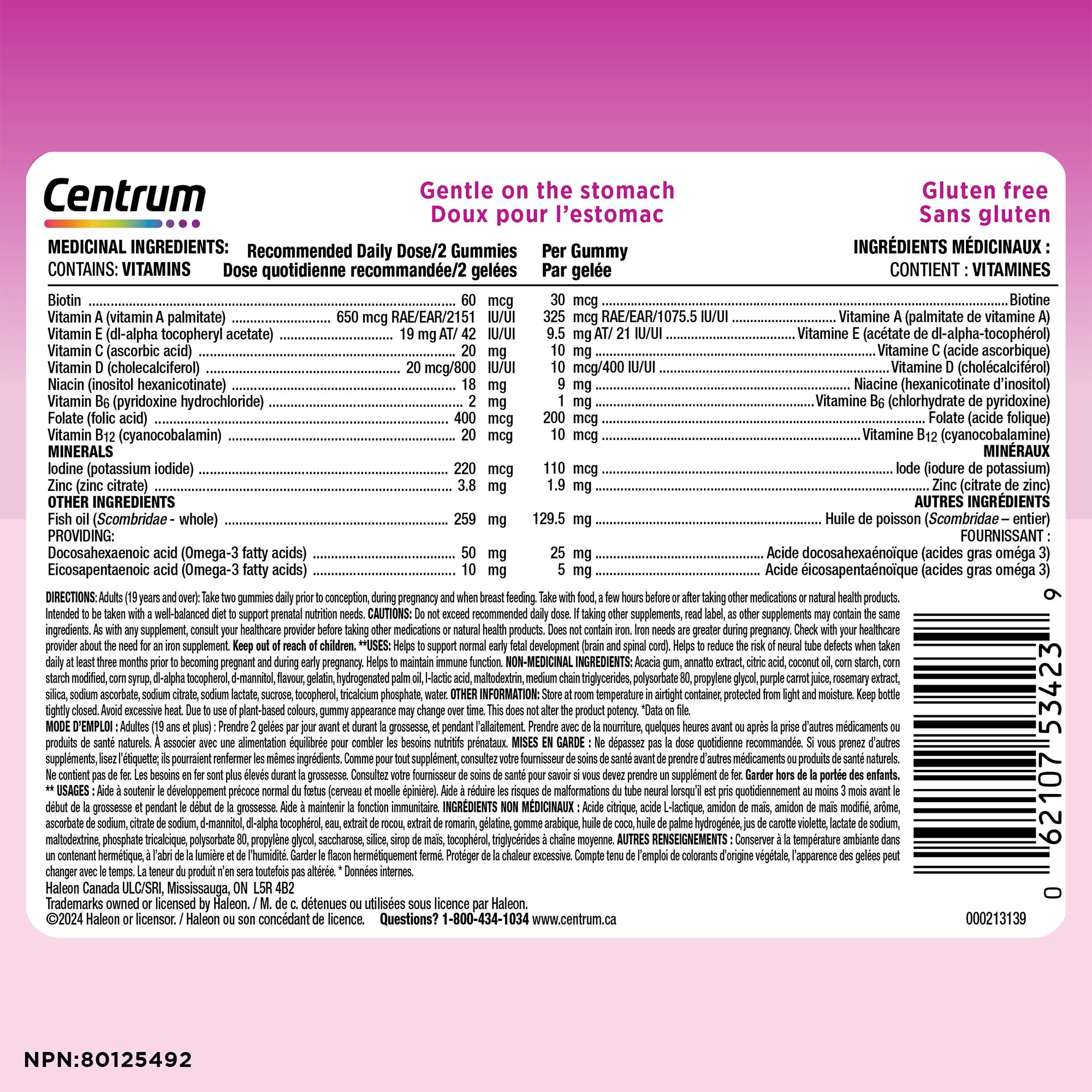 Centrum Prenatal Multigummies with DHA and Folic Acid, Postpartum Multivitamin and Mineral Supplement, 60 count, 30 day supply.