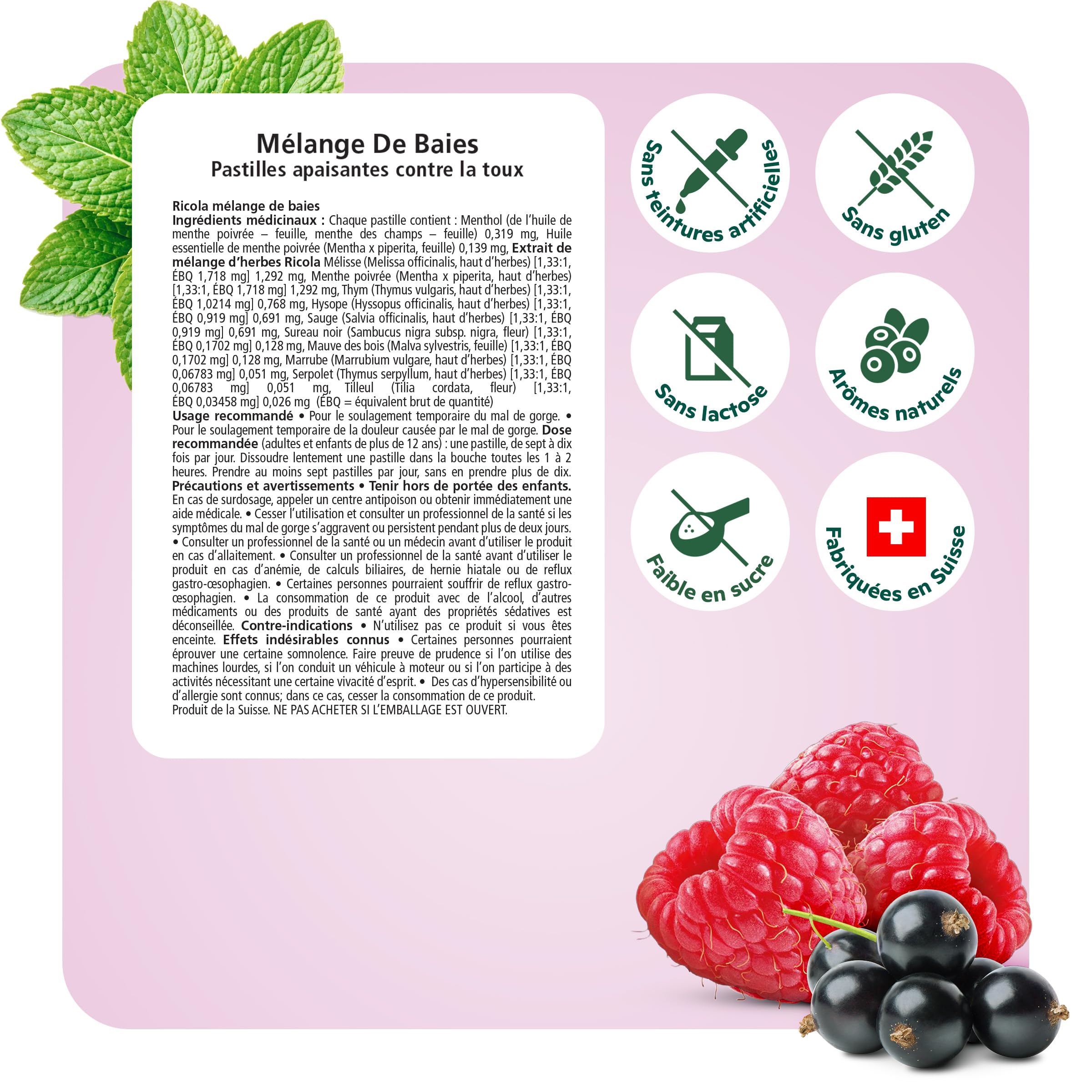 Ricola Berry Medley Herbal Cough Drops with Swiss Alpine Herbs and Low Menthol for Everyday Throat and Voice Care - 18 Count - Throat Lozenges with Low Sugar