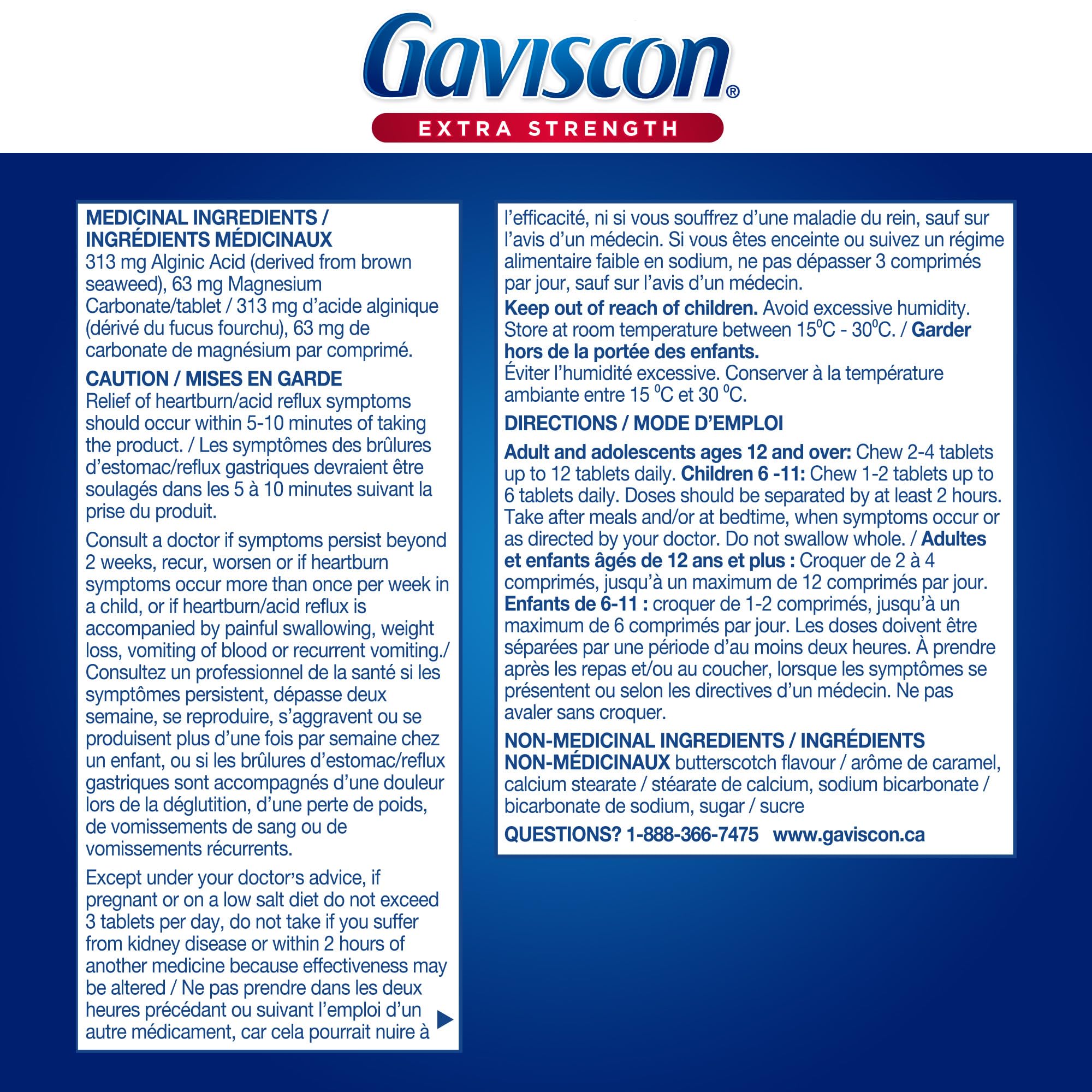 Gaviscon Extra Strength Tablets - 60 Count - Chewable Foaming Antacid Tablets for Day and Night Heartburn Relief, Acid Reflux and GERD relief, Butterscotch - Free of Aluminum, Lactose and Gluten
