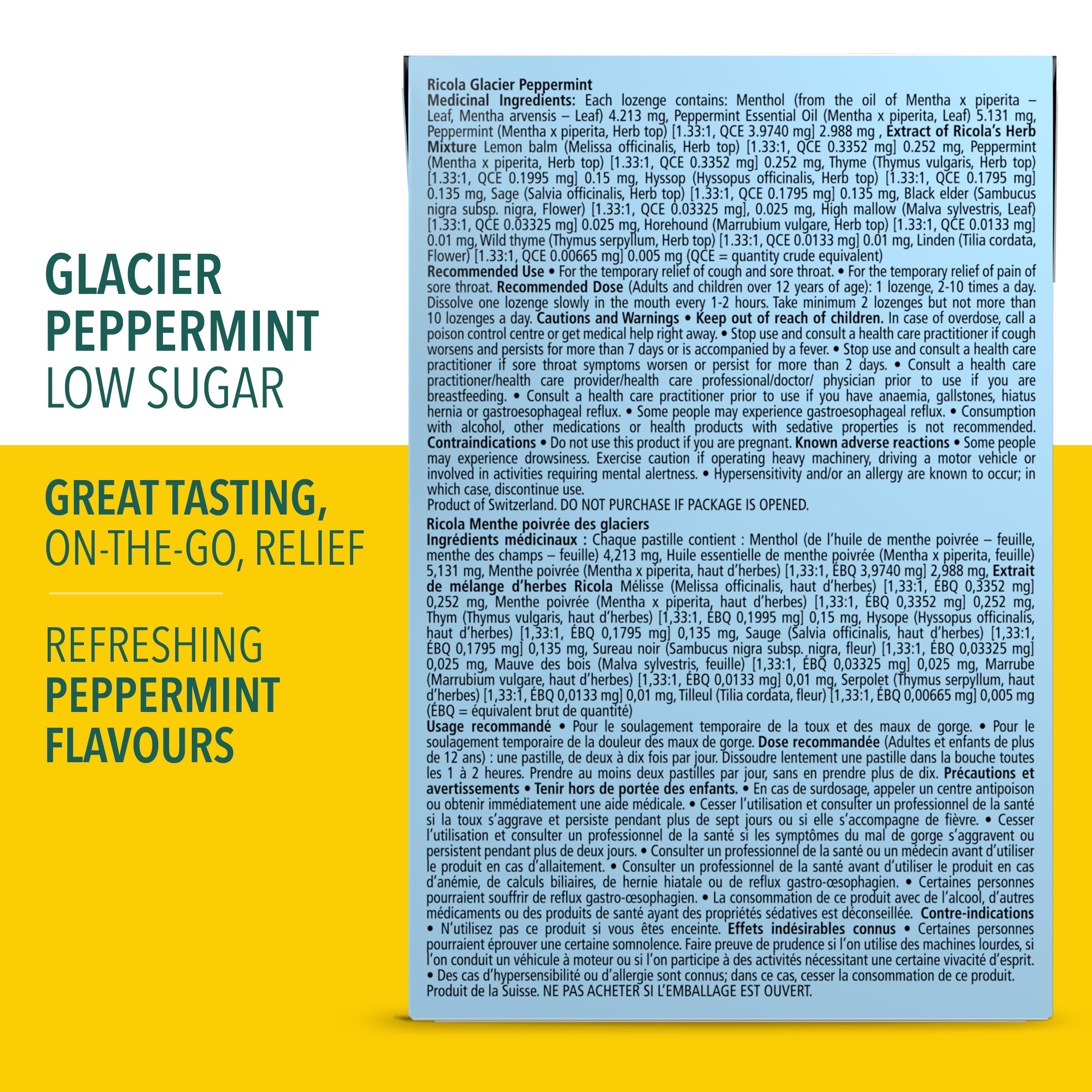 Ricola Glacier Mint Cough Suppressant Throat Drops, 18 Count Box (Pack of 10)