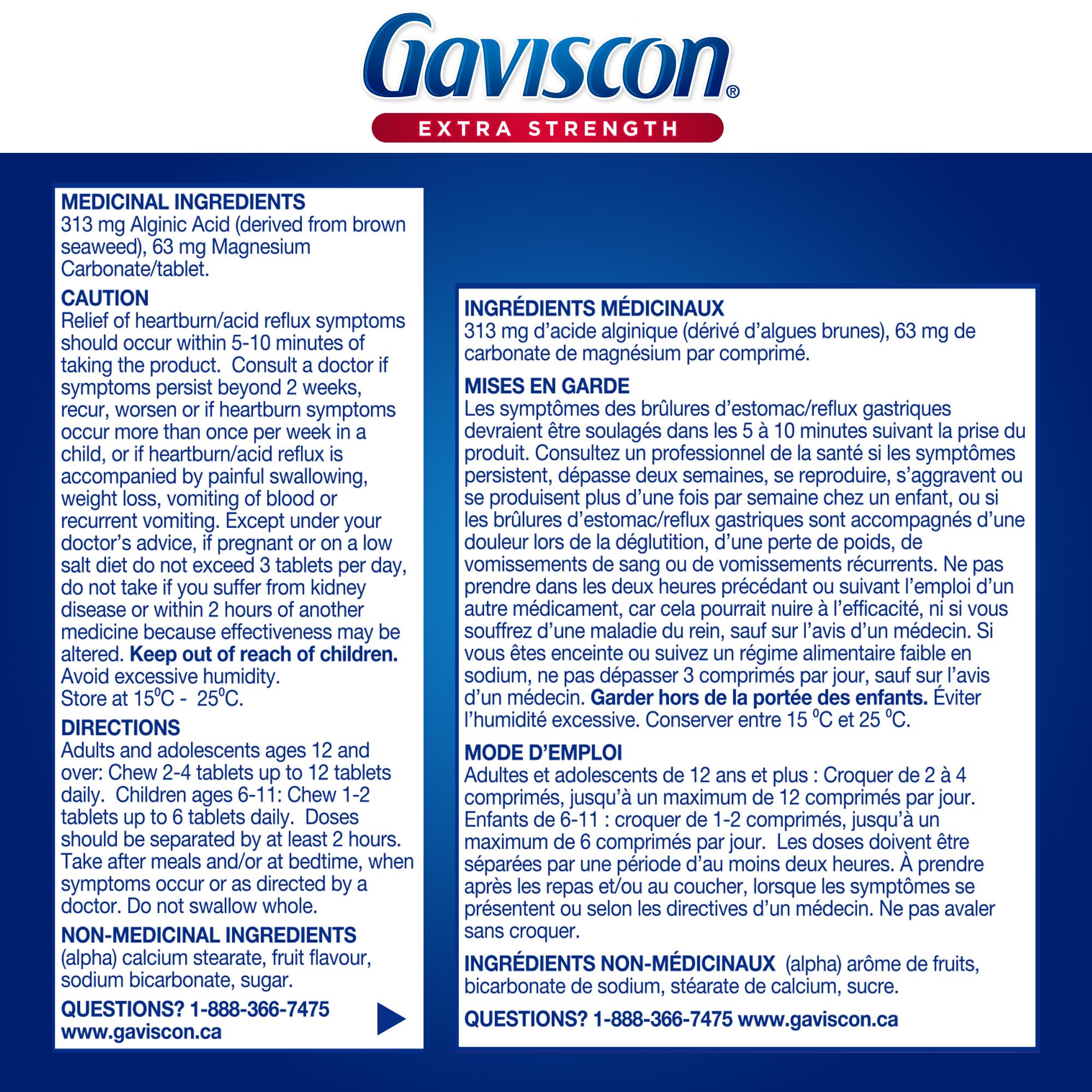 Gaviscon Extra Strength Tablets - 60 Count - Chewable Foaming Antacid Tablets for Day and Night Heartburn Relief, Acid Reflux and GERD Relief, Fruit Blend - Free of Aluminum, Lactose and Gluten