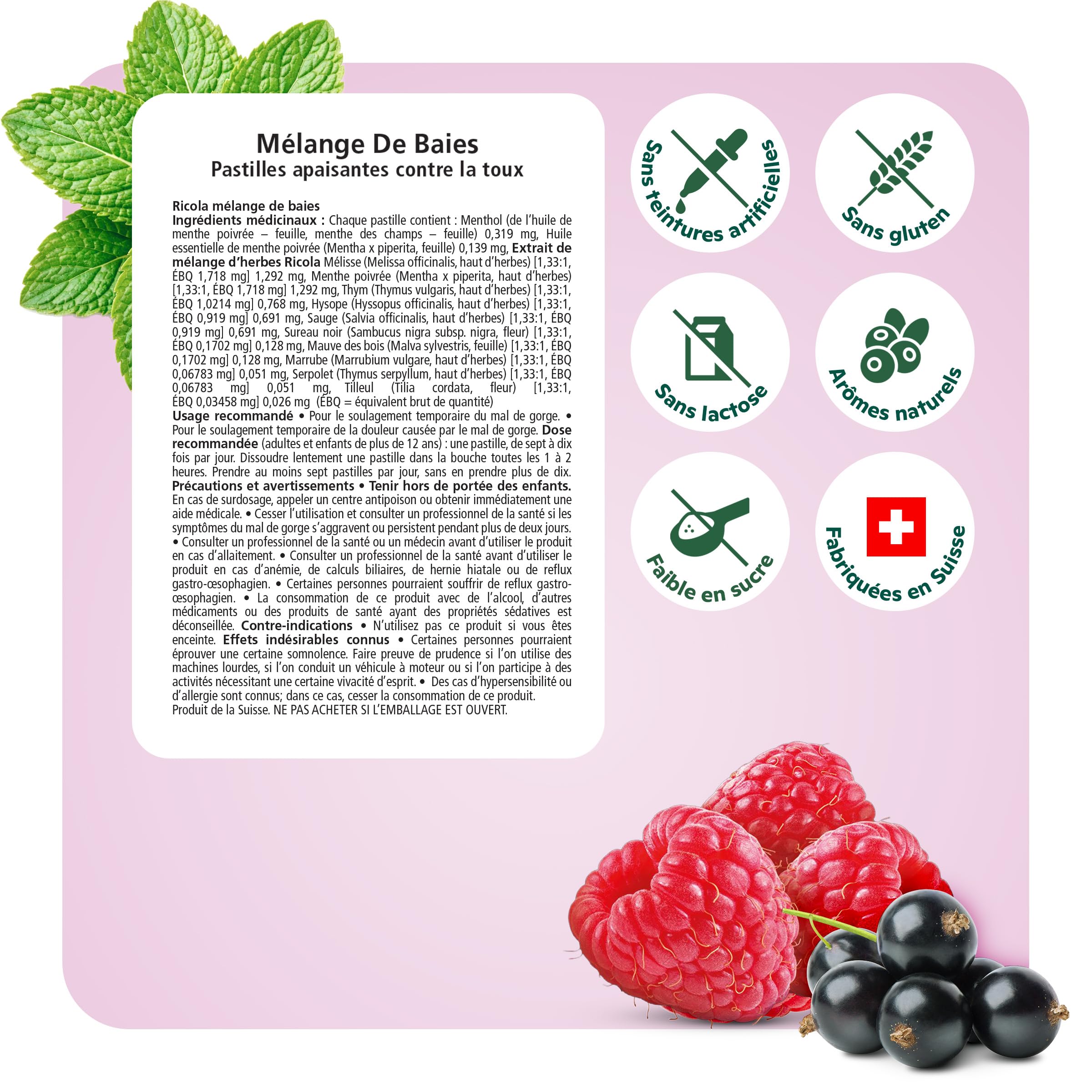 Ricola Berry Medley Herbal Cough Drops with Swiss Alpine Herbs and Low Menthol for Everyday Throat and Voice Care - 180 Count - Throat Lozenges with Low Sugar