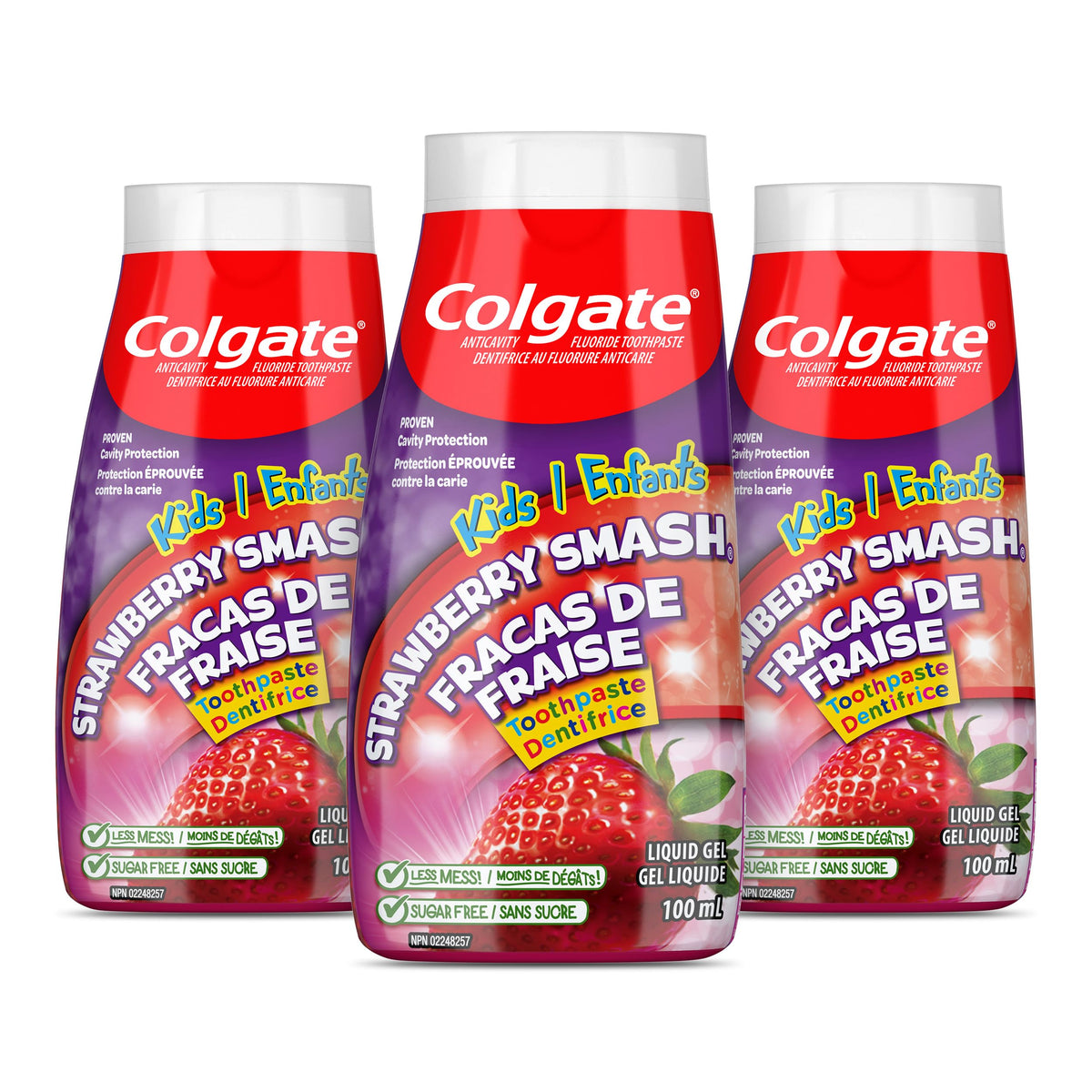 Colgate Kids Gel Toothpaste, Strawberry Smash, 100 mL, With Fluoride, Anticavity Formula, Enamel Protection, Teeth Whitening, & Fun Flavor Kids Toothpaste (3 pack)