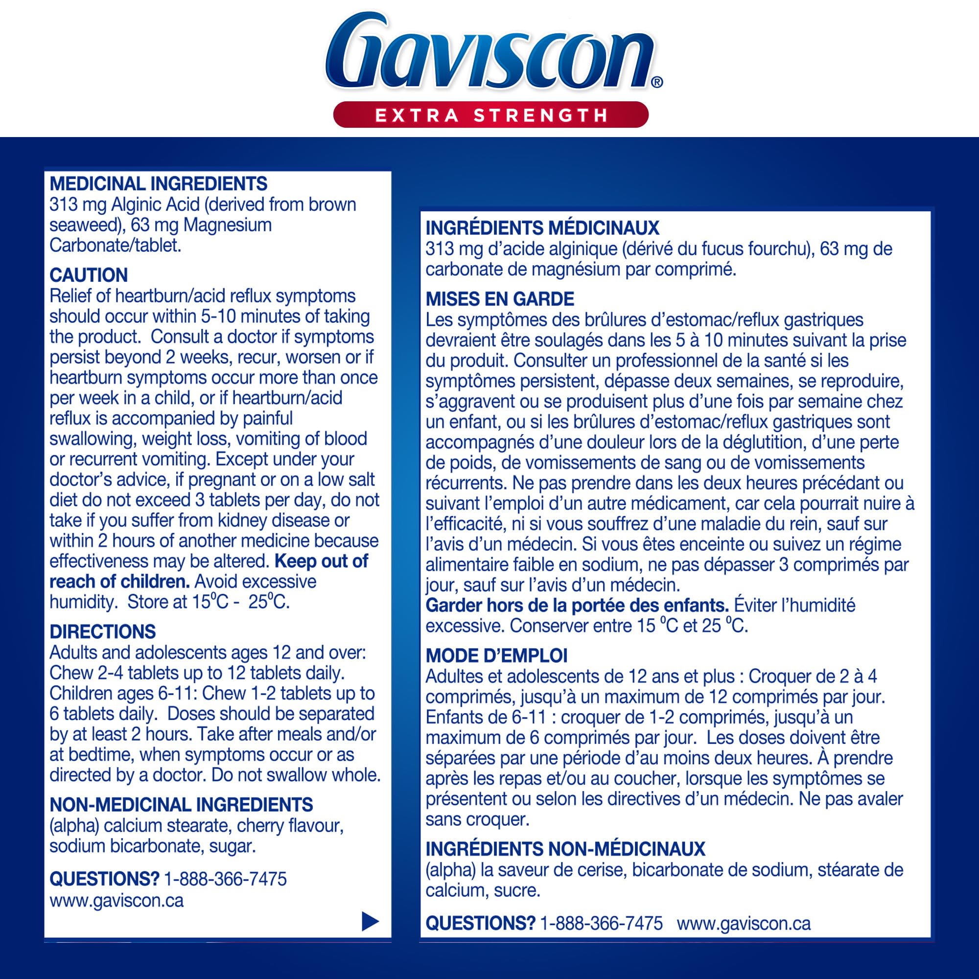 Gaviscon Extra Strength Tablets - 60 Count - Chewable Foaming Antacid Tablets for Day and Night Heartburn Relief, Acid Reflux and GERD relief, Cherry - Free of Aluminum, Lactose and Gluten