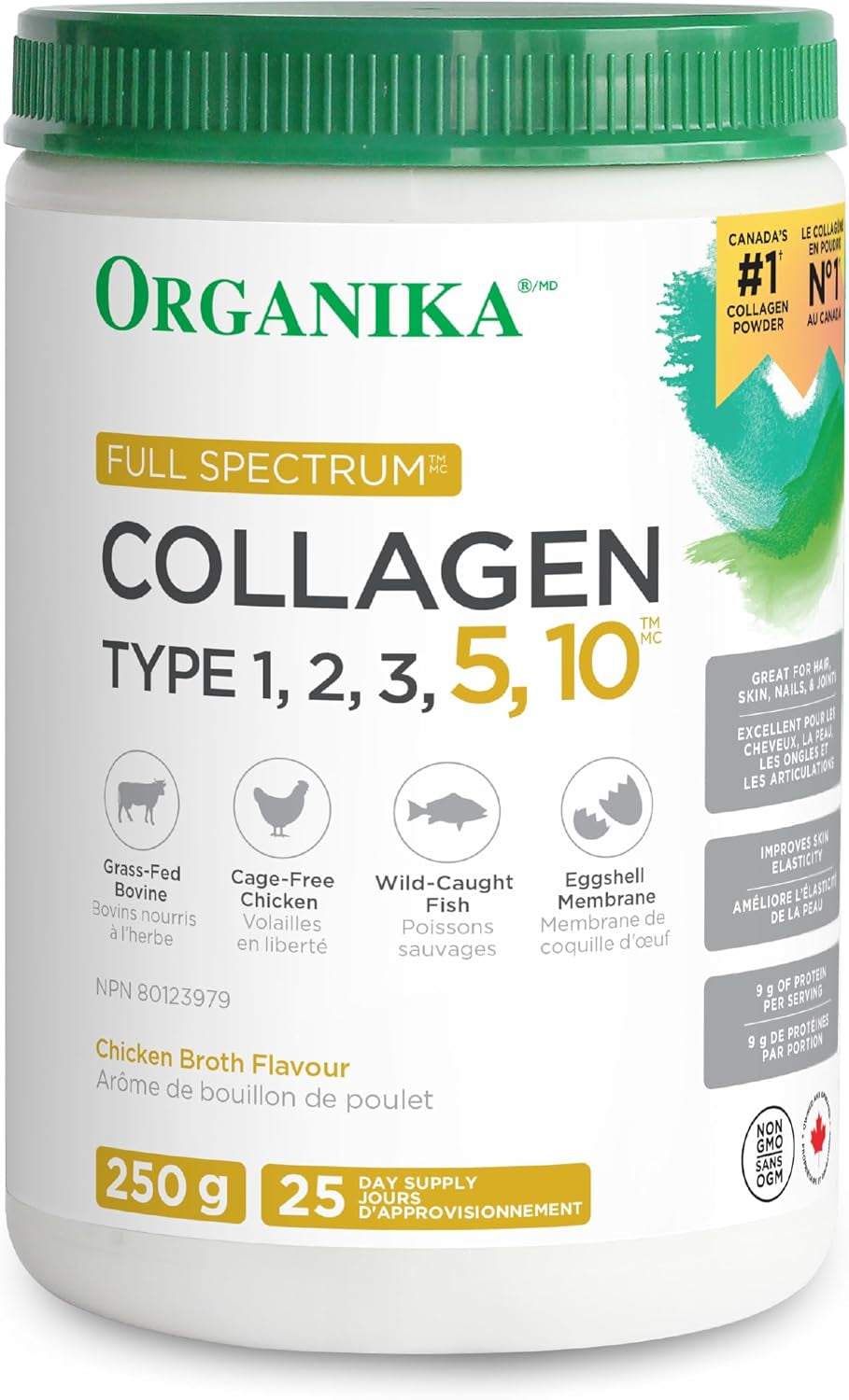Canadian-Made Full Spectrum Collagen - Type 1,2,3,5,10 - Complete Collagen Naturally Containing Hyaluronic Acid and Elastin for Healthier Hair, Skin and Joints Mild Chicken Broth Flavour 250G