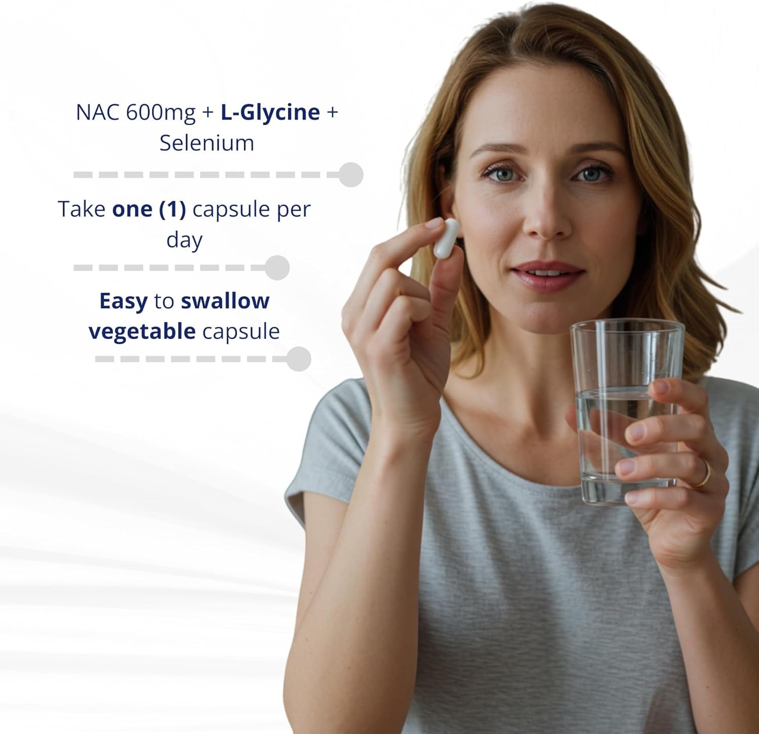 NAC+ N-Acetyl-L-Cysteine Supplement, 120 V-Caps - 600Mg NAC with L-Glycine & Selenium - Promotes Healthy Glutathione Levels, Immune Support, Liver Function & Oxidative Balance