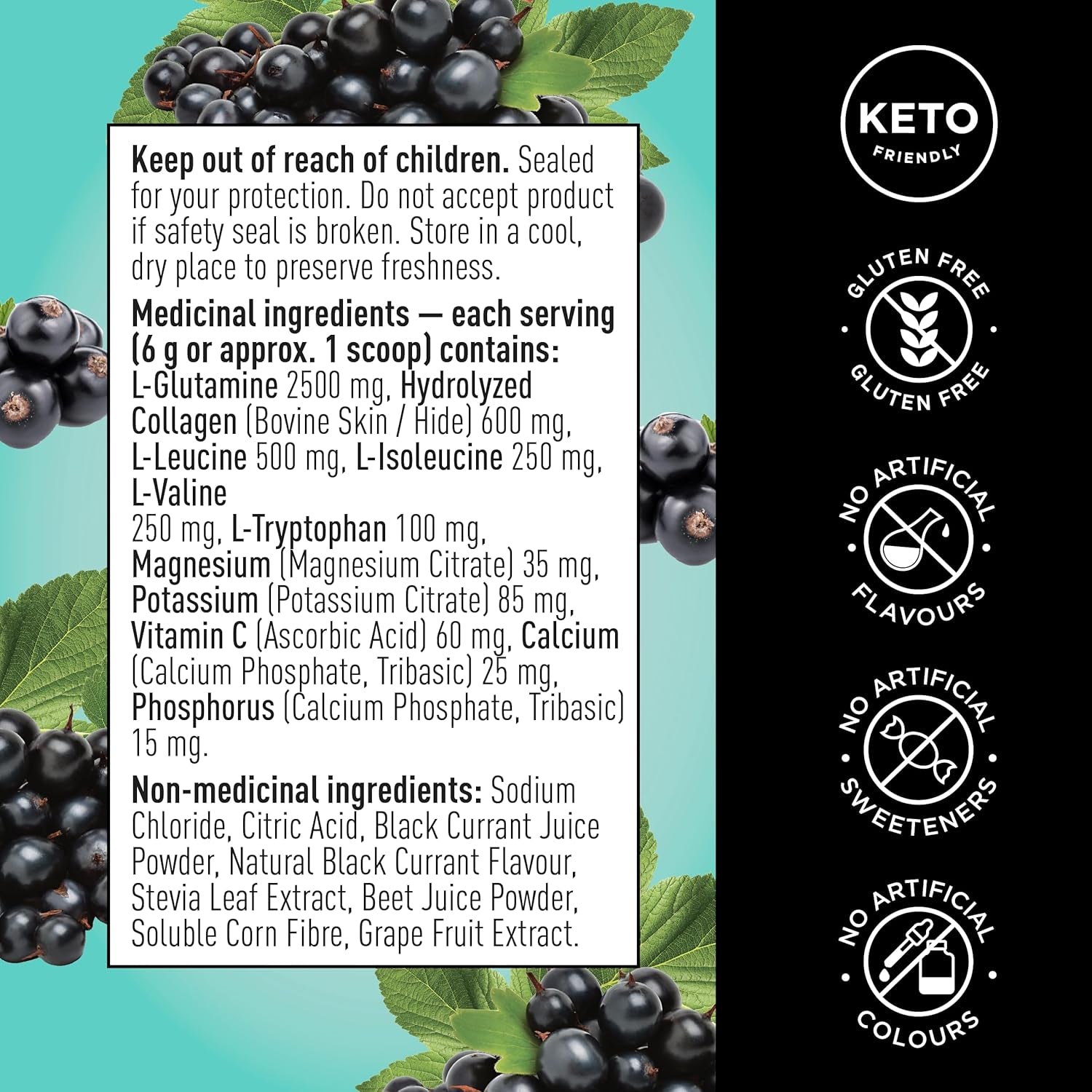 Electrolytes Recovery - Sugar Free Post-Workout Supplement with Bcaas and L-Glutamine - Berry Blast Flavour - 180G, 30 Servings